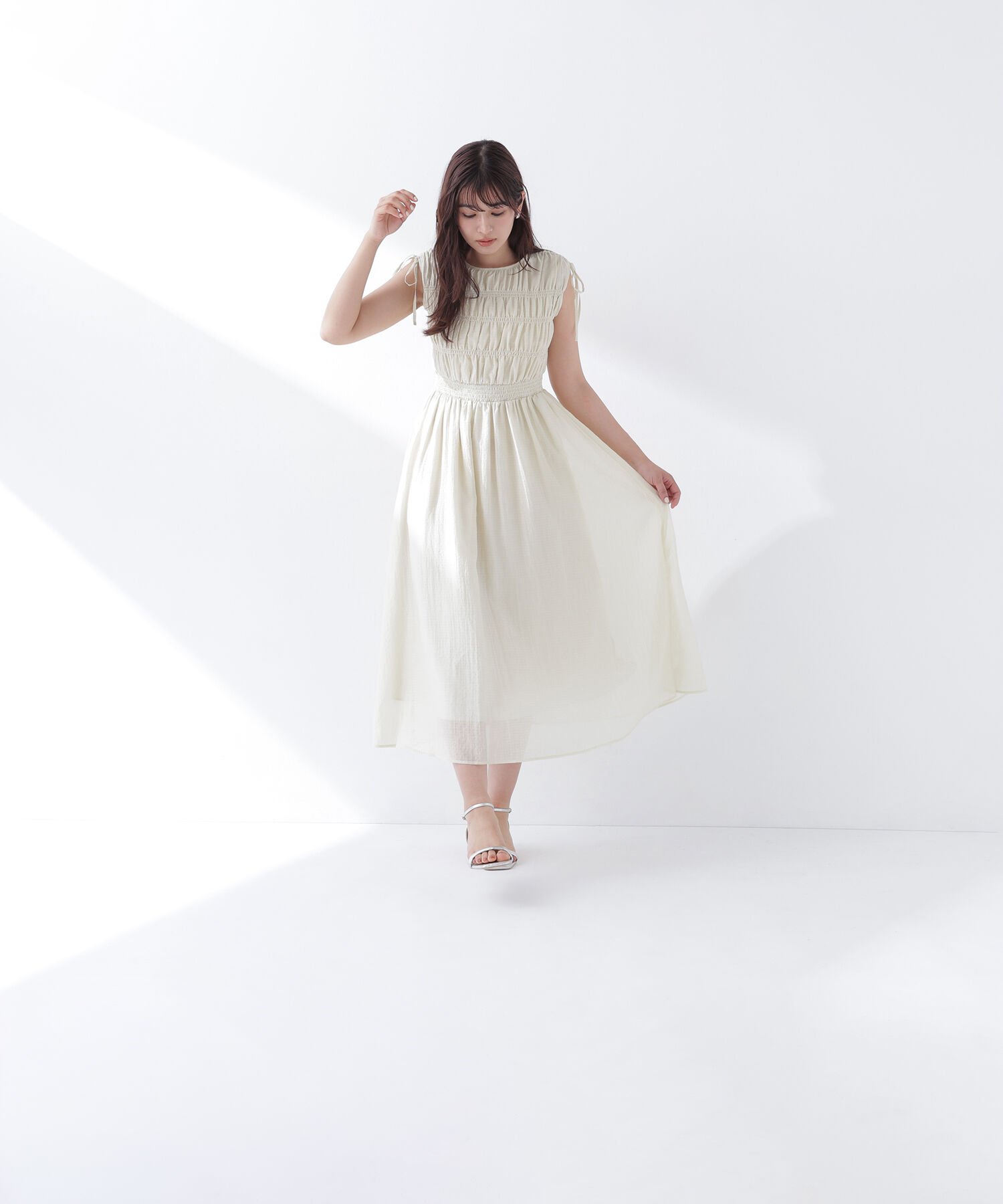  「シアーチェックギャザーワンピース」|ワンピース|