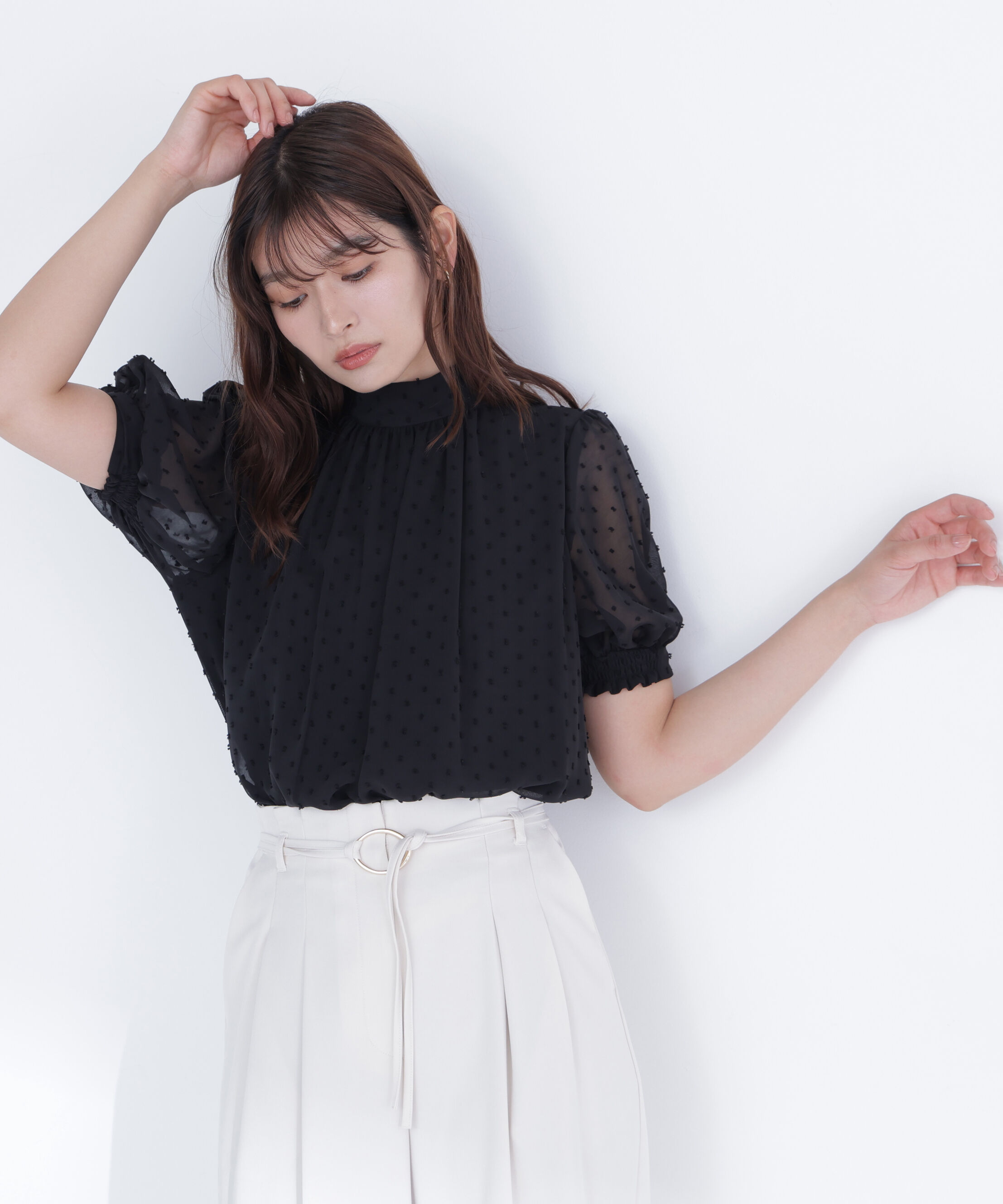  「カットドビーハイネックブラウス」|シャツ・ブラウス|ブラック