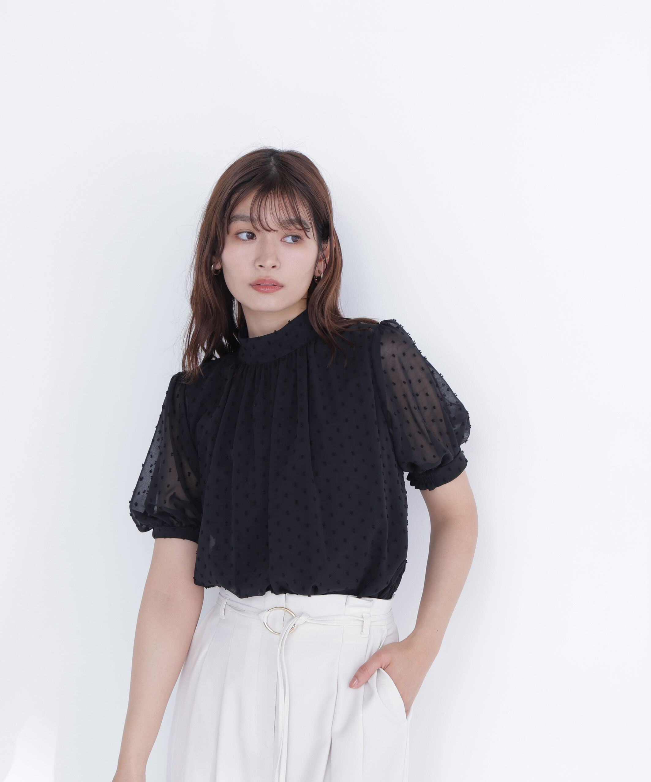 「カットドビーハイネックブラウス」|シャツ・ブラウス|