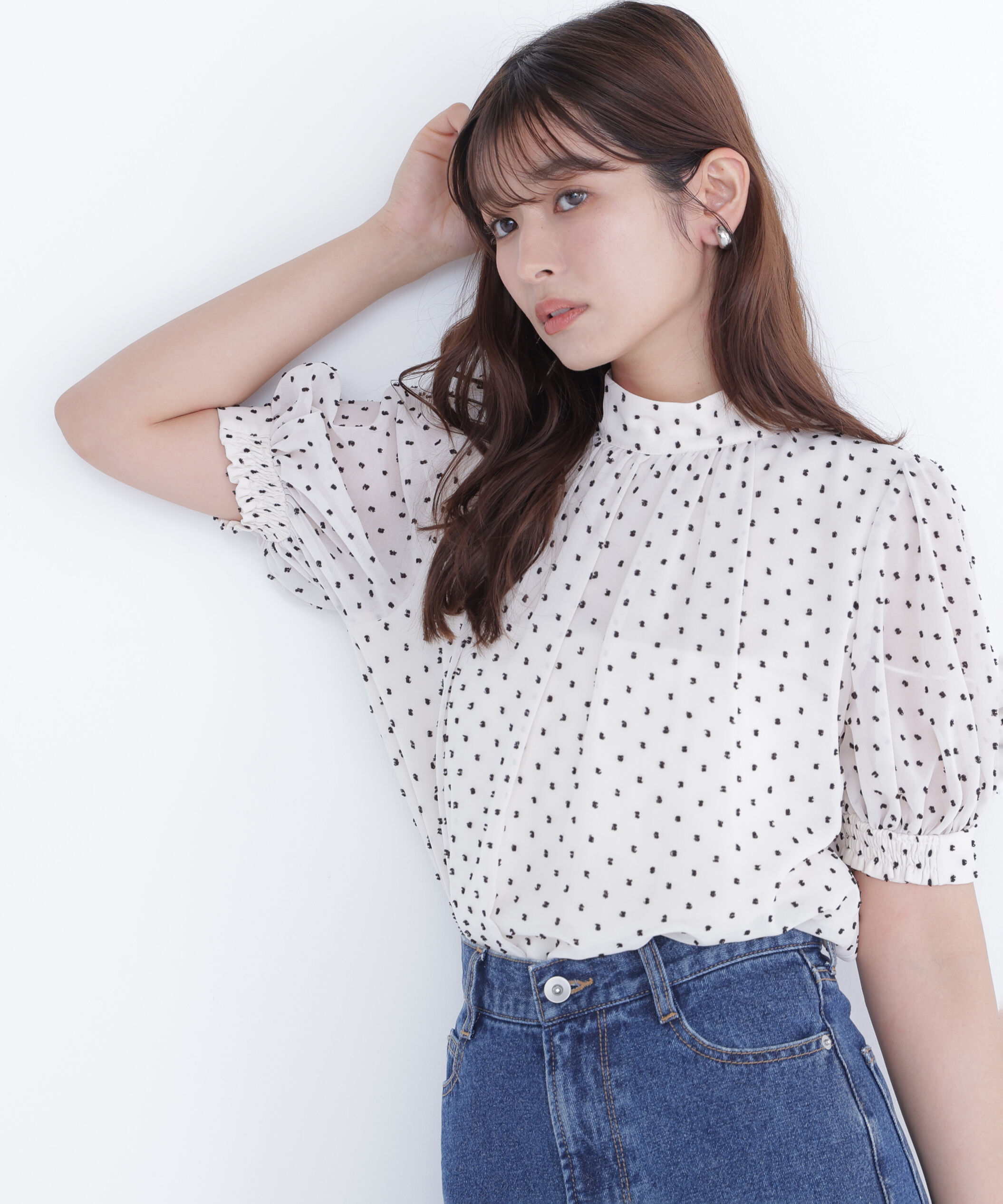  「カットドビーハイネックブラウス」|シャツ・ブラウス|