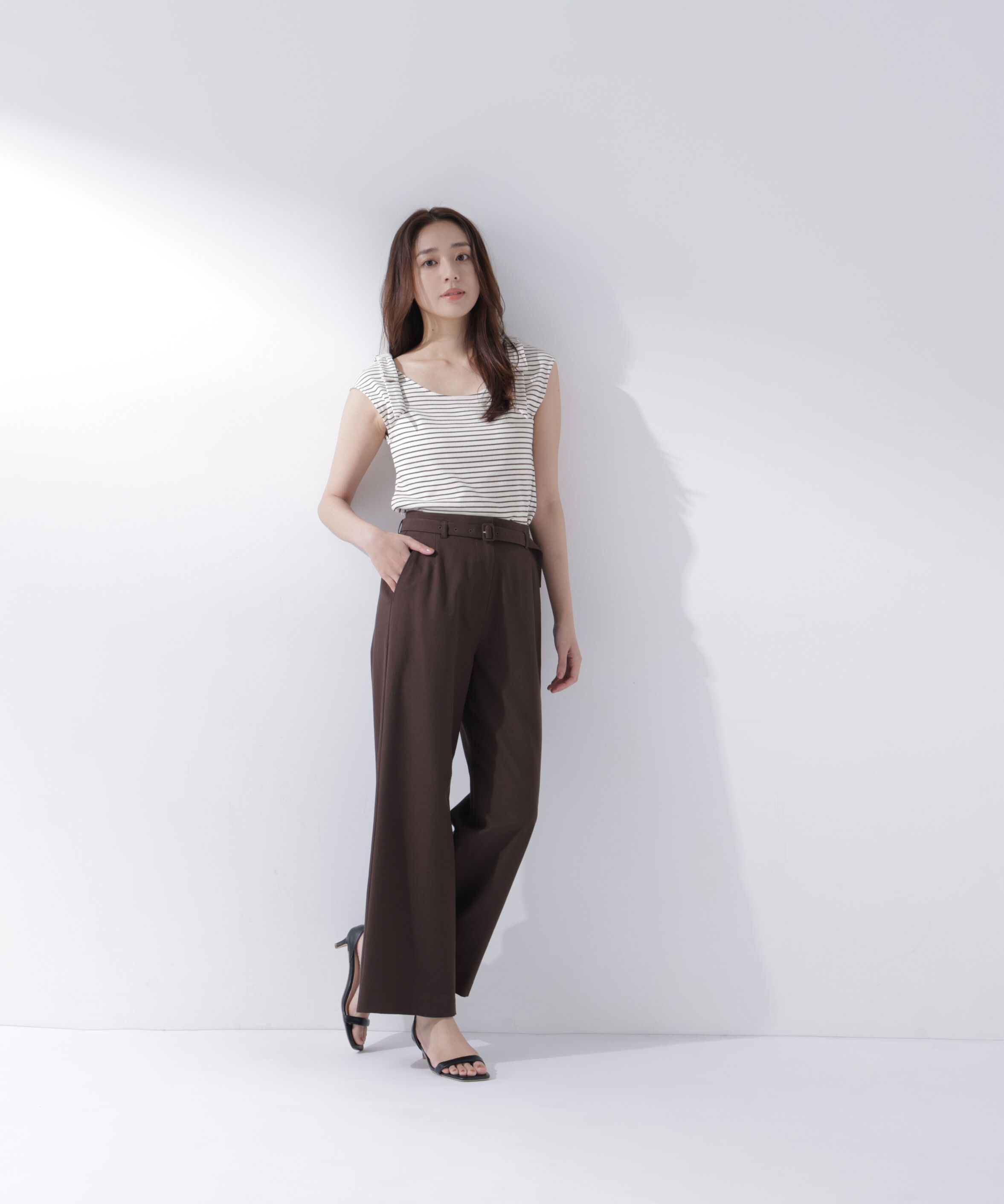  「ショルダーリボンボーダートップス」|Tシャツ・カットソー|