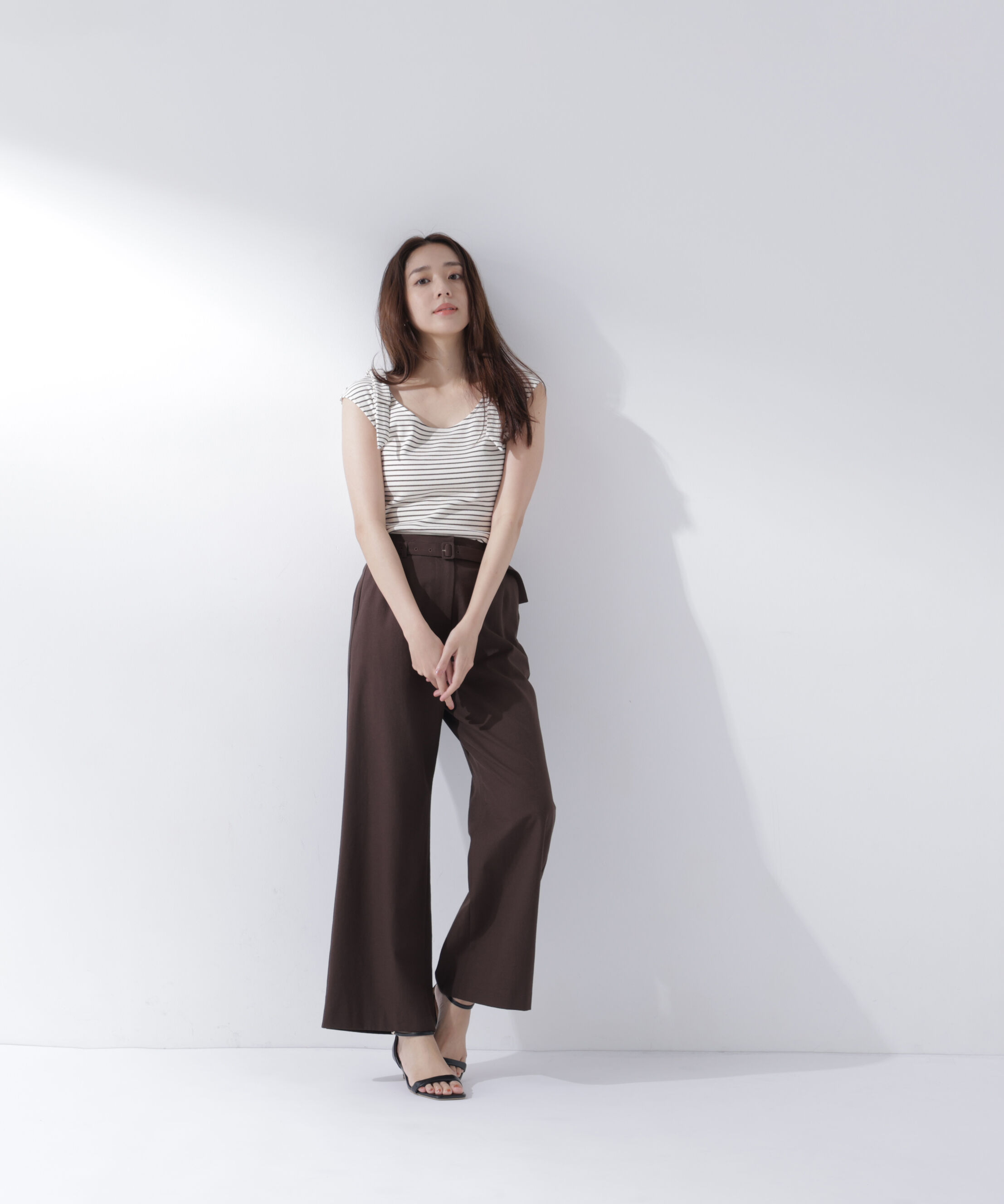  「ショルダーリボンボーダートップス」|Tシャツ・カットソー|