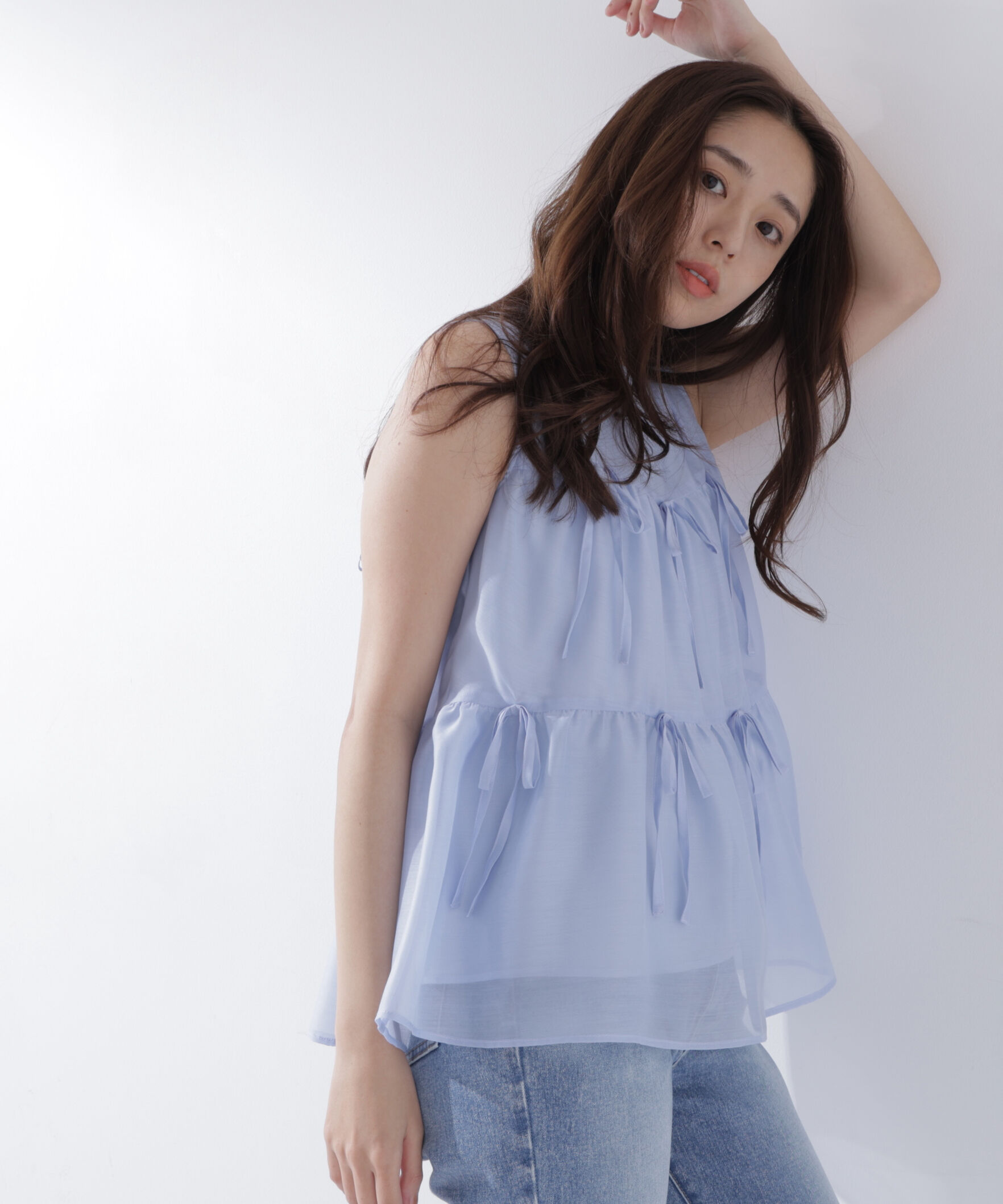  「リボンティアードチュニックブラウス」|シャツ・ブラウス|ブルー