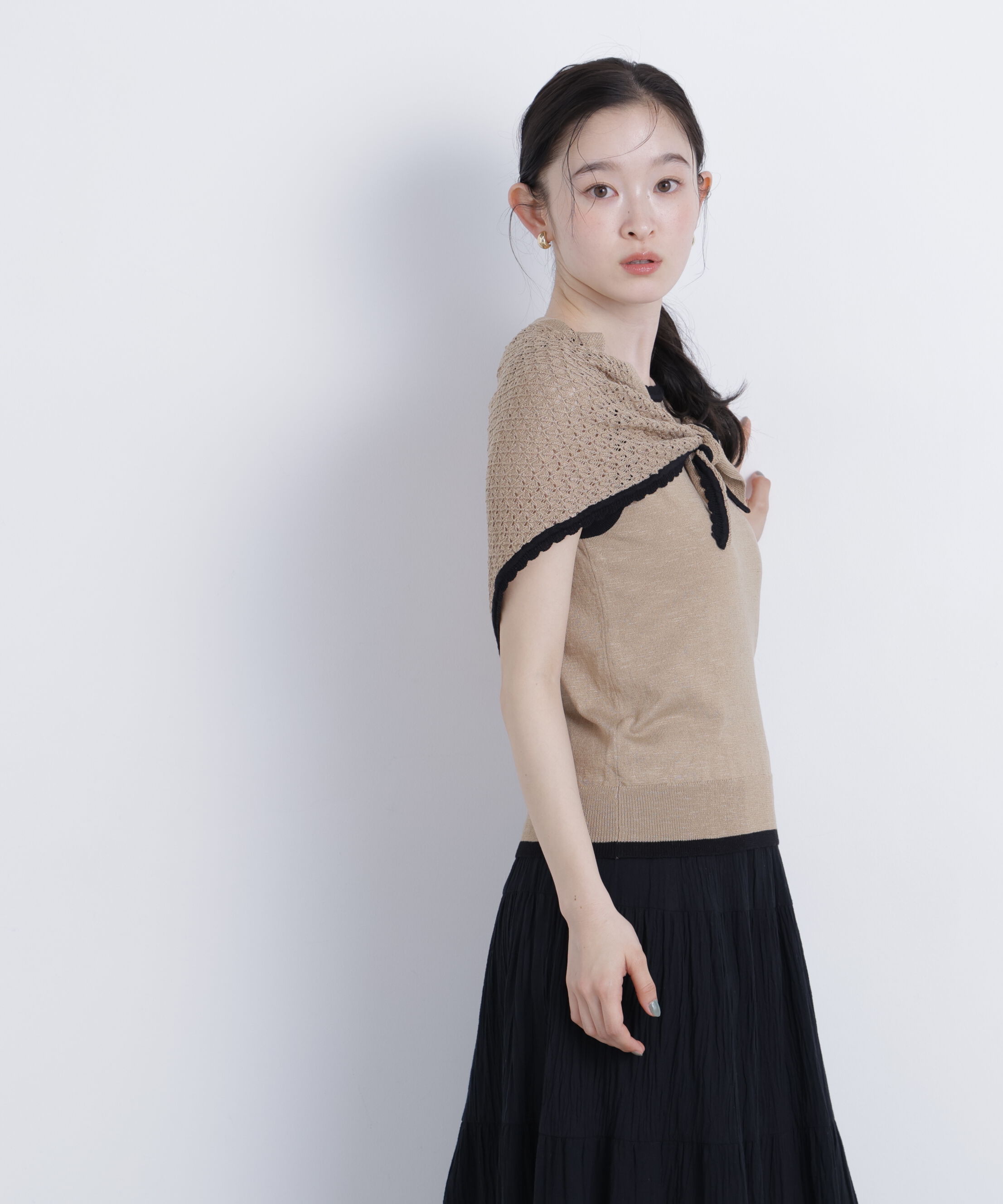  「柄編みスカーフ付ニット」|ニット・セーター|