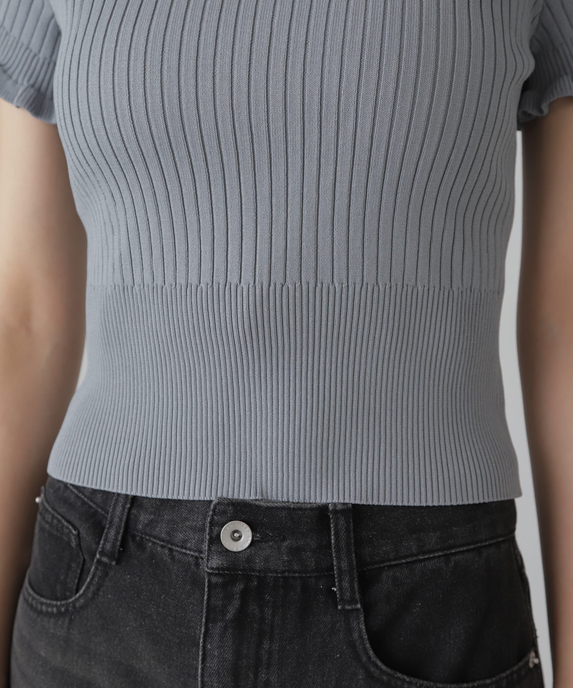  「2wayオフショルフリルリブ半袖ニット」|ニット・セーター|