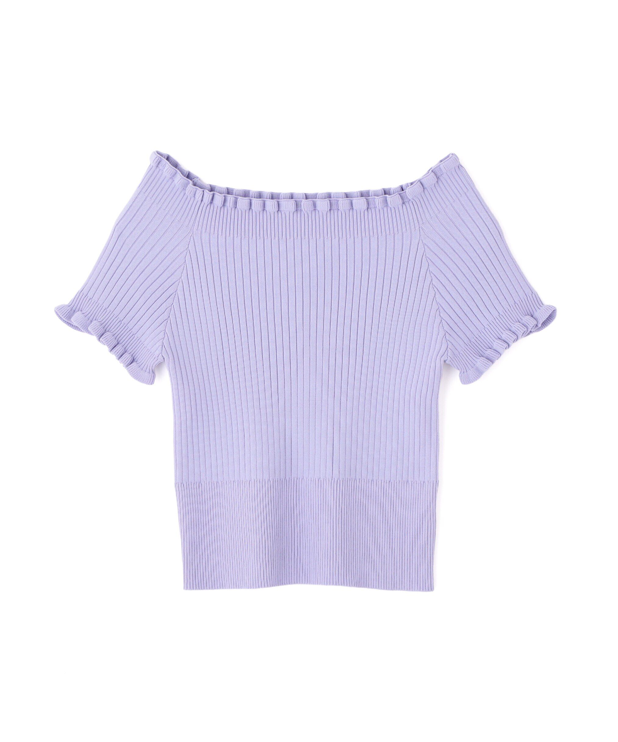  「2wayオフショルフリルリブ半袖ニット」|ニット・セーター|