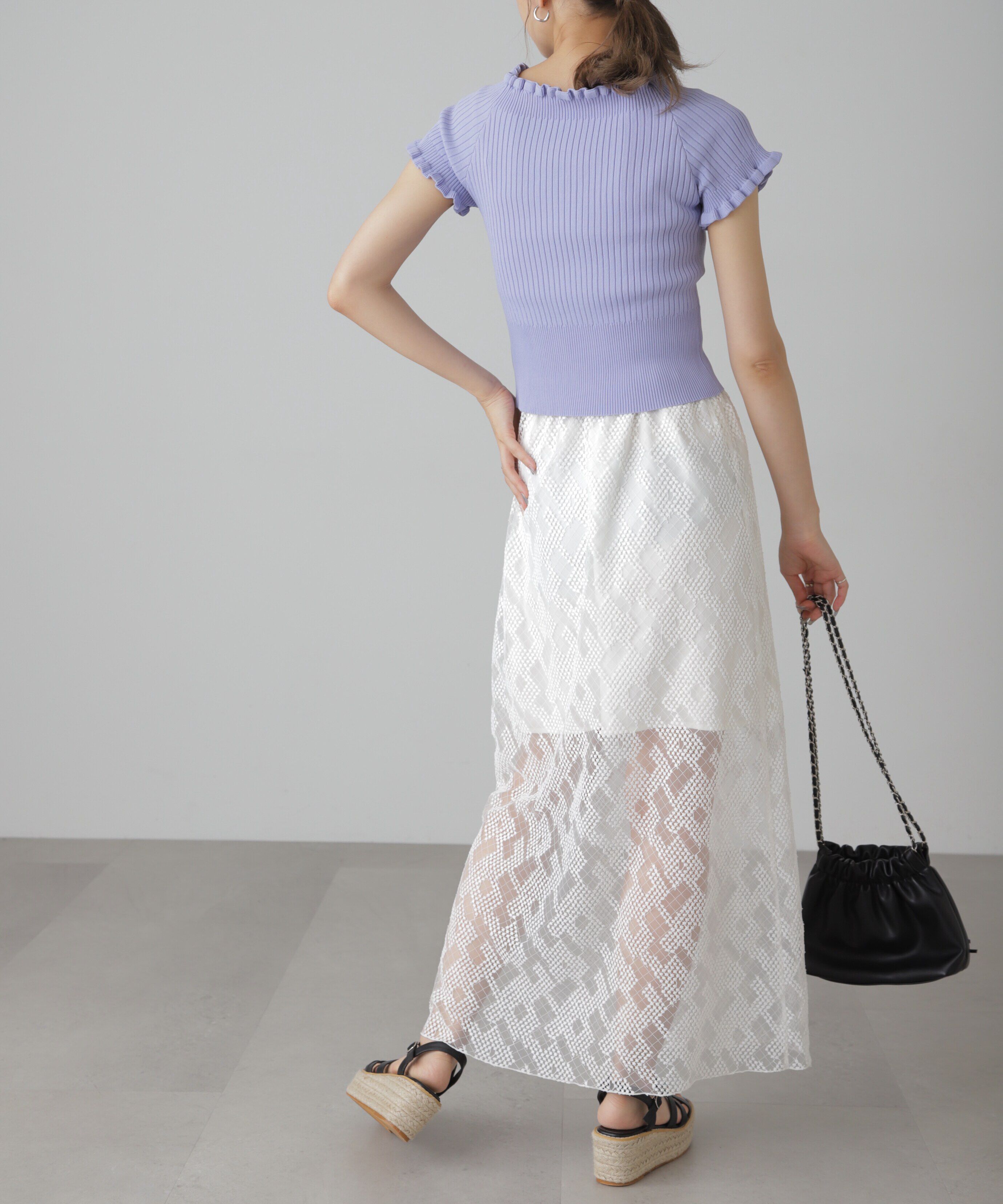  「2wayオフショルフリルリブ半袖ニット」|ニット・セーター|