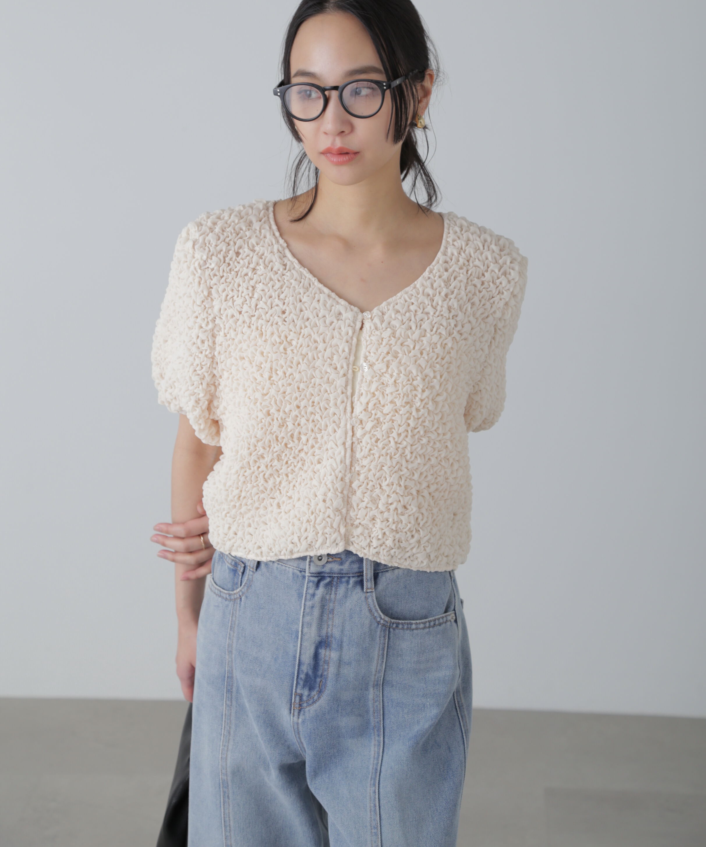  「前後2wayポコポコクロップドブラウス」|シャツ・ブラウス|