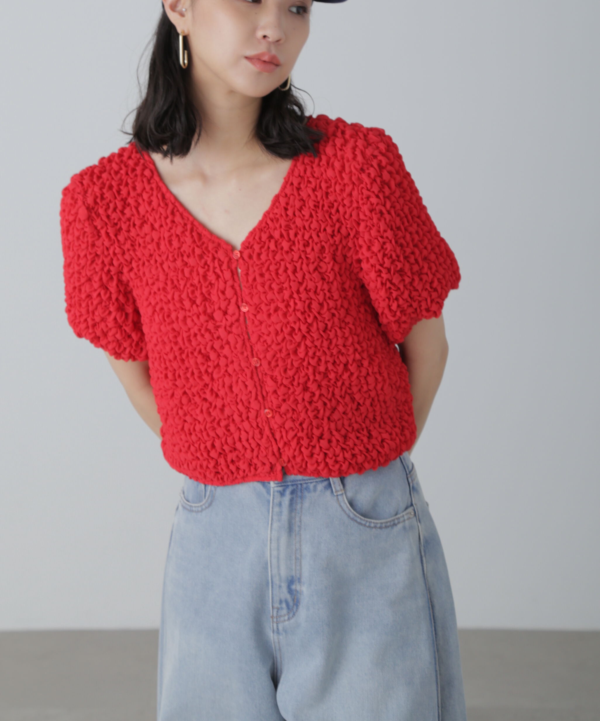  「前後2wayポコポコクロップドブラウス」|シャツ・ブラウス|