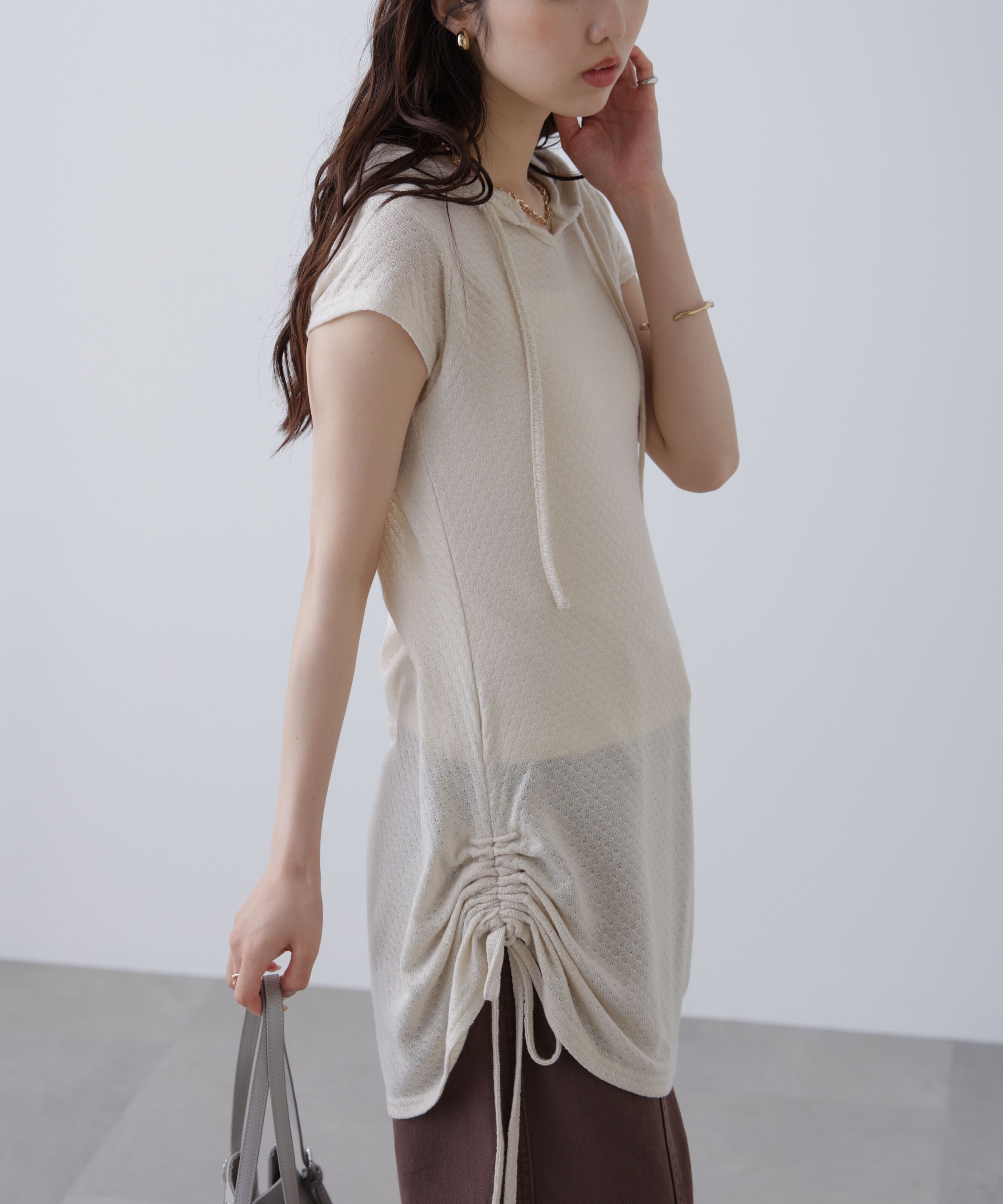  「サイドシャーリングフーディーミニワンピース」|ワンピース|