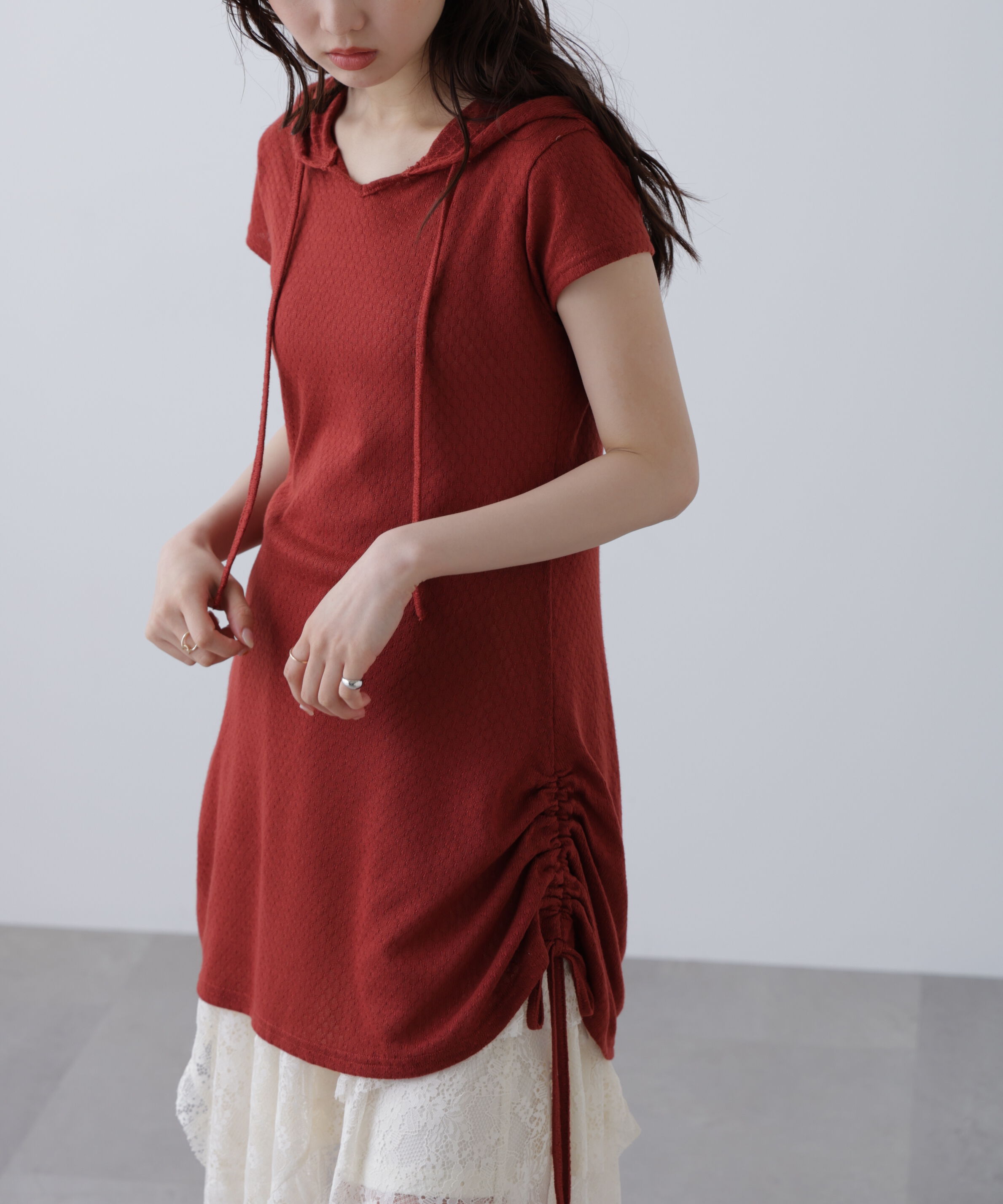  「サイドシャーリングフーディーミニワンピース」|ワンピース|