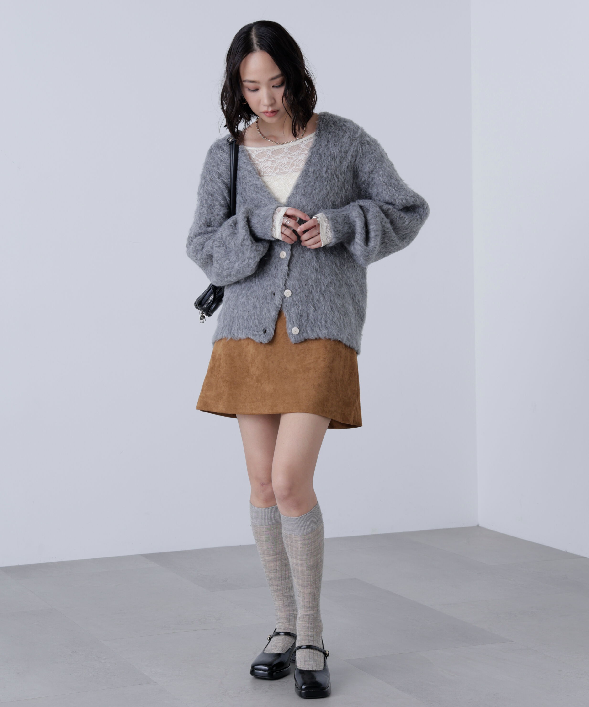  「ウェーブ起毛Vネックカーディガン」|ニット・セーター|