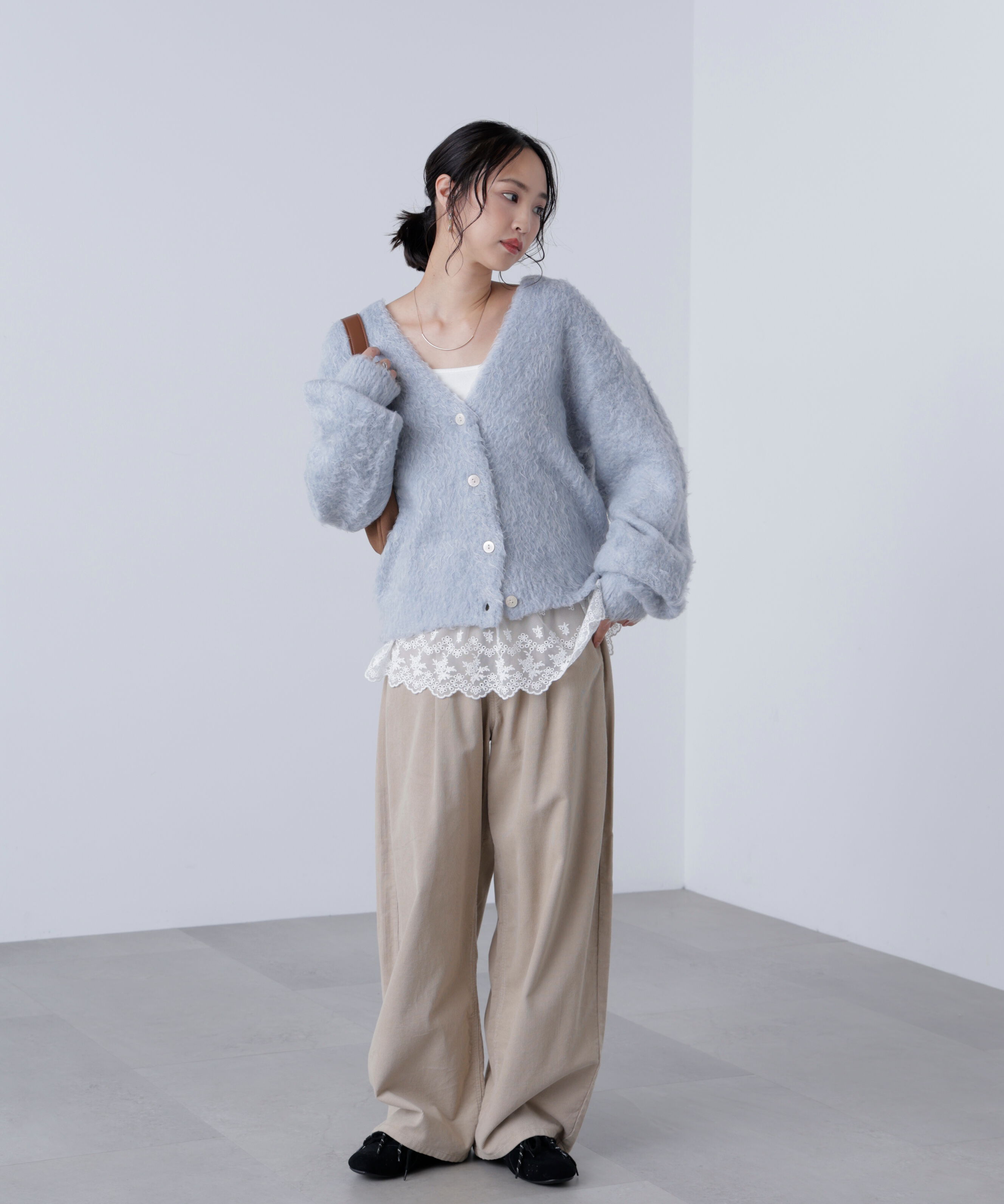  「ウェーブ起毛Vネックカーディガン」|ニット・セーター|