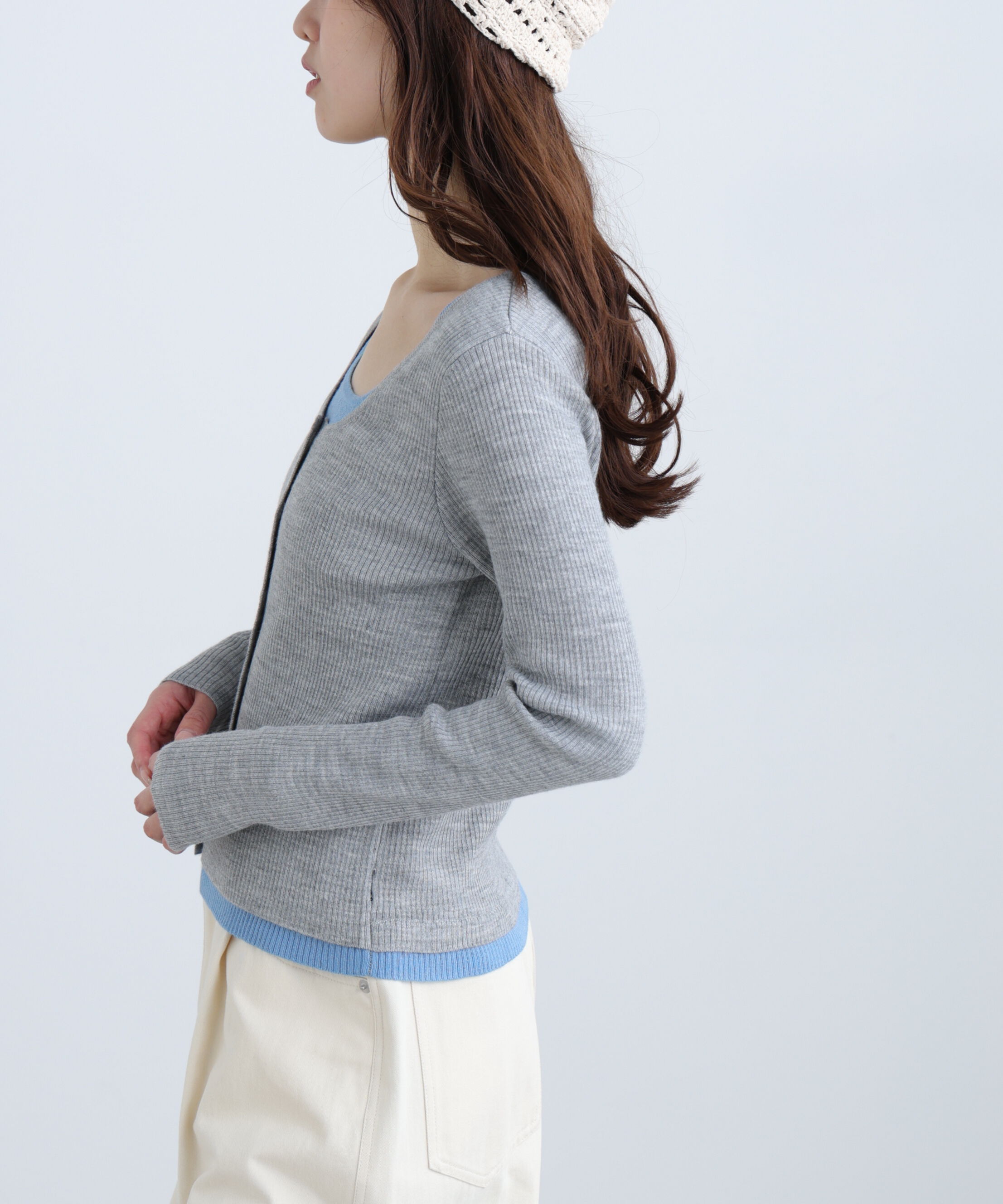  「配色レイヤードリブニットカーディガン」|ニット・セーター|