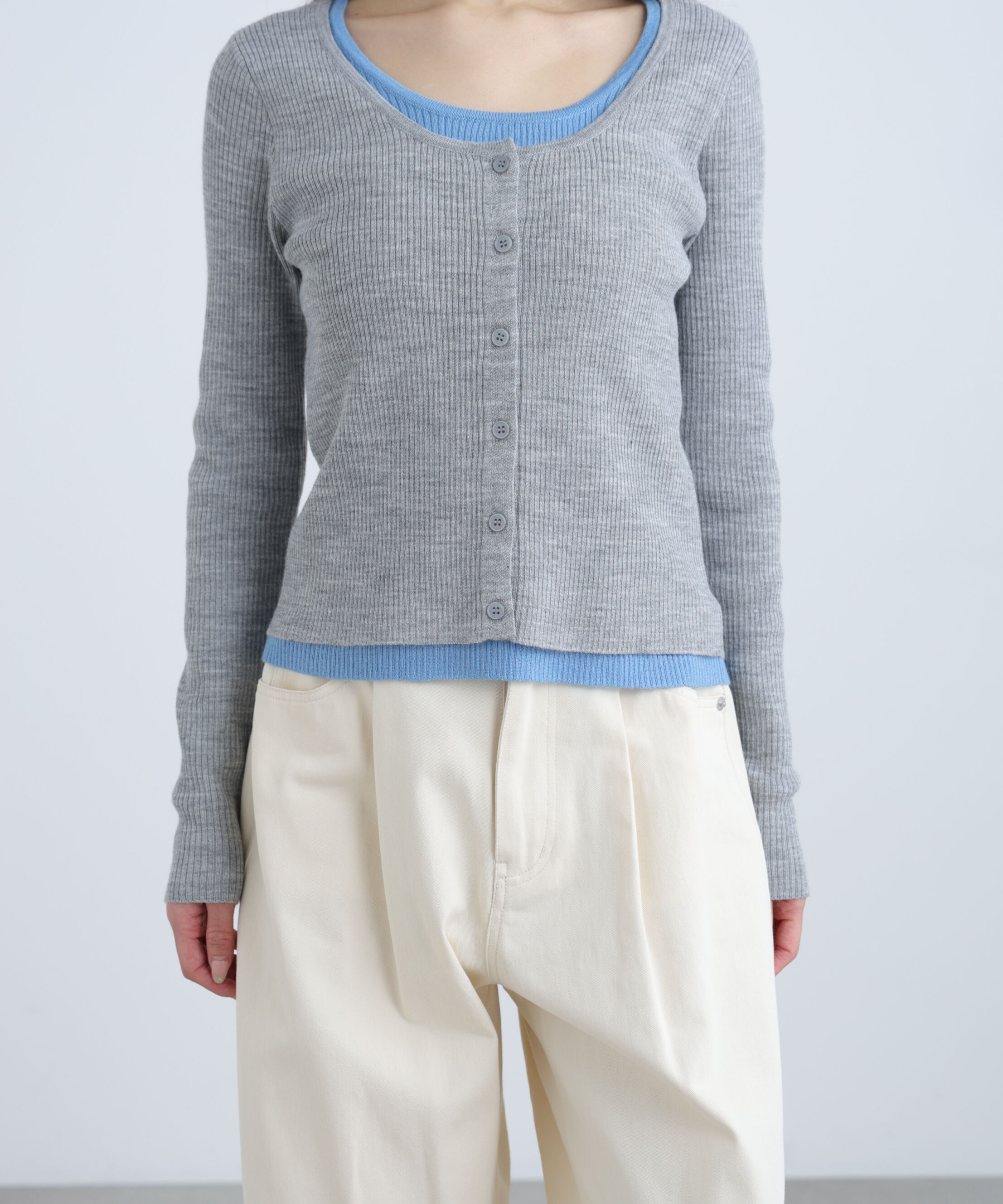 「配色レイヤードリブニットカーディガン」|ニット・セーター|