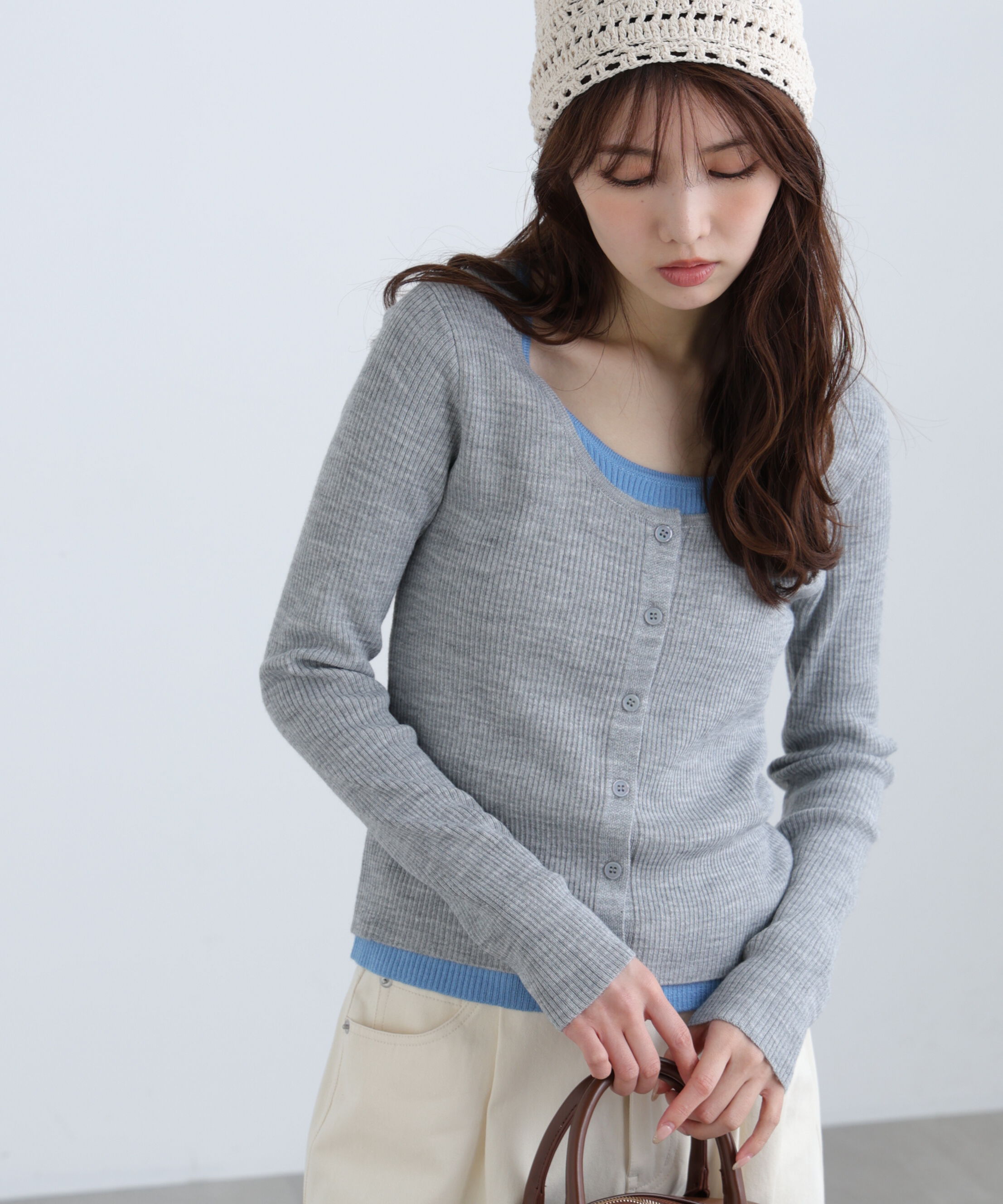  「配色レイヤードリブニットカーディガン」|ニット・セーター|