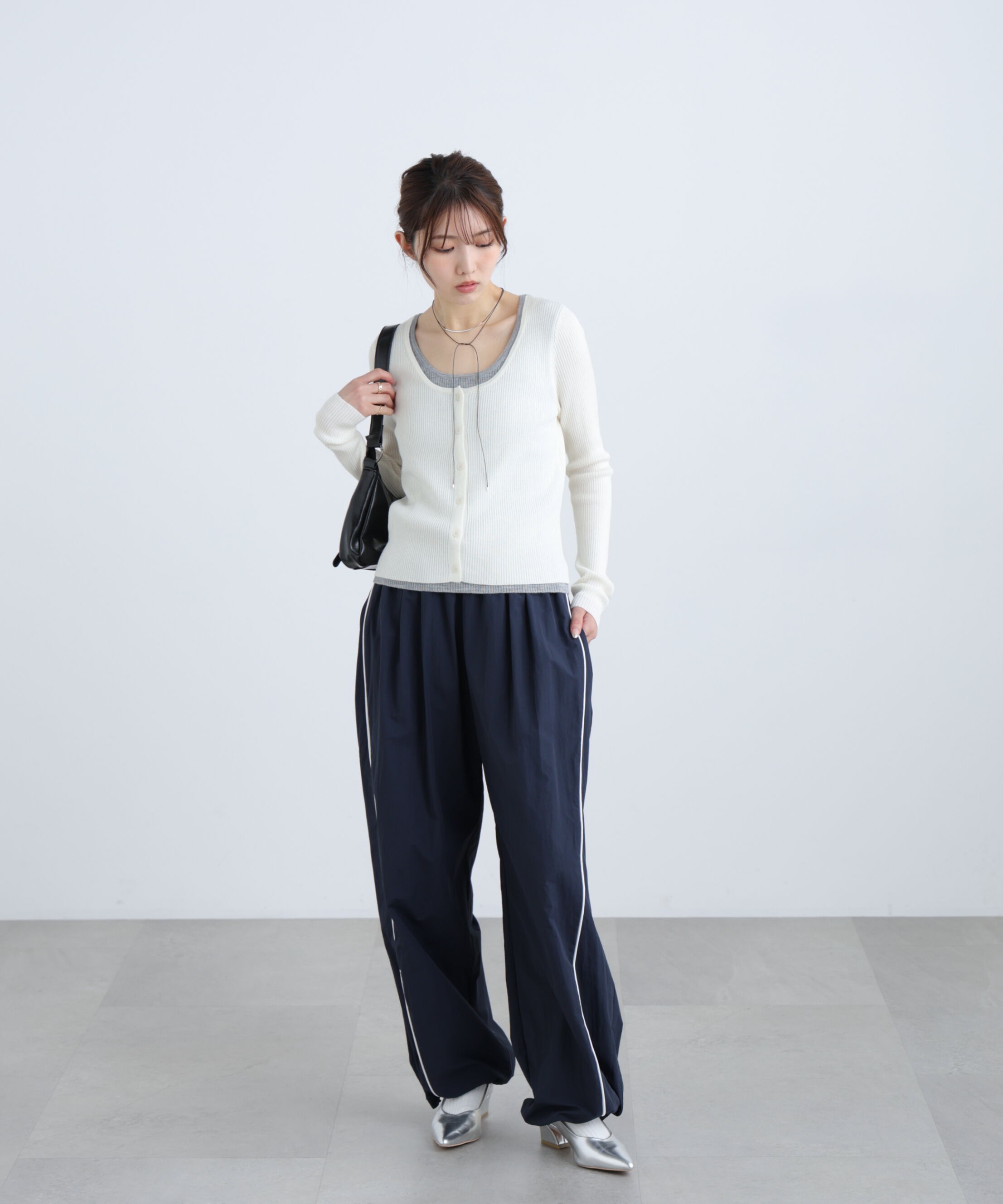  「配色レイヤードリブニットカーディガン」|ニット・セーター|