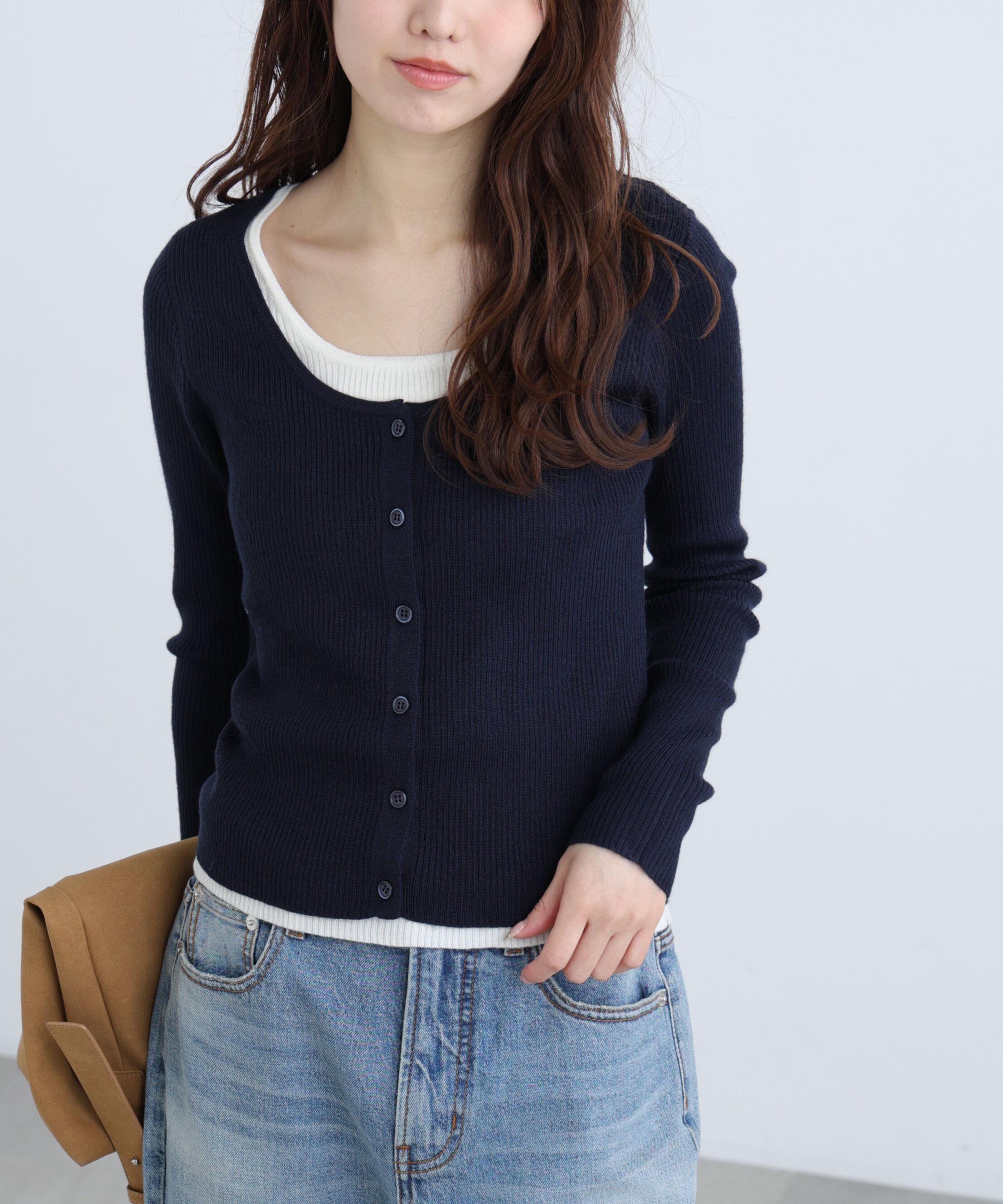  「配色レイヤードリブニットカーディガン」|ニット・セーター|