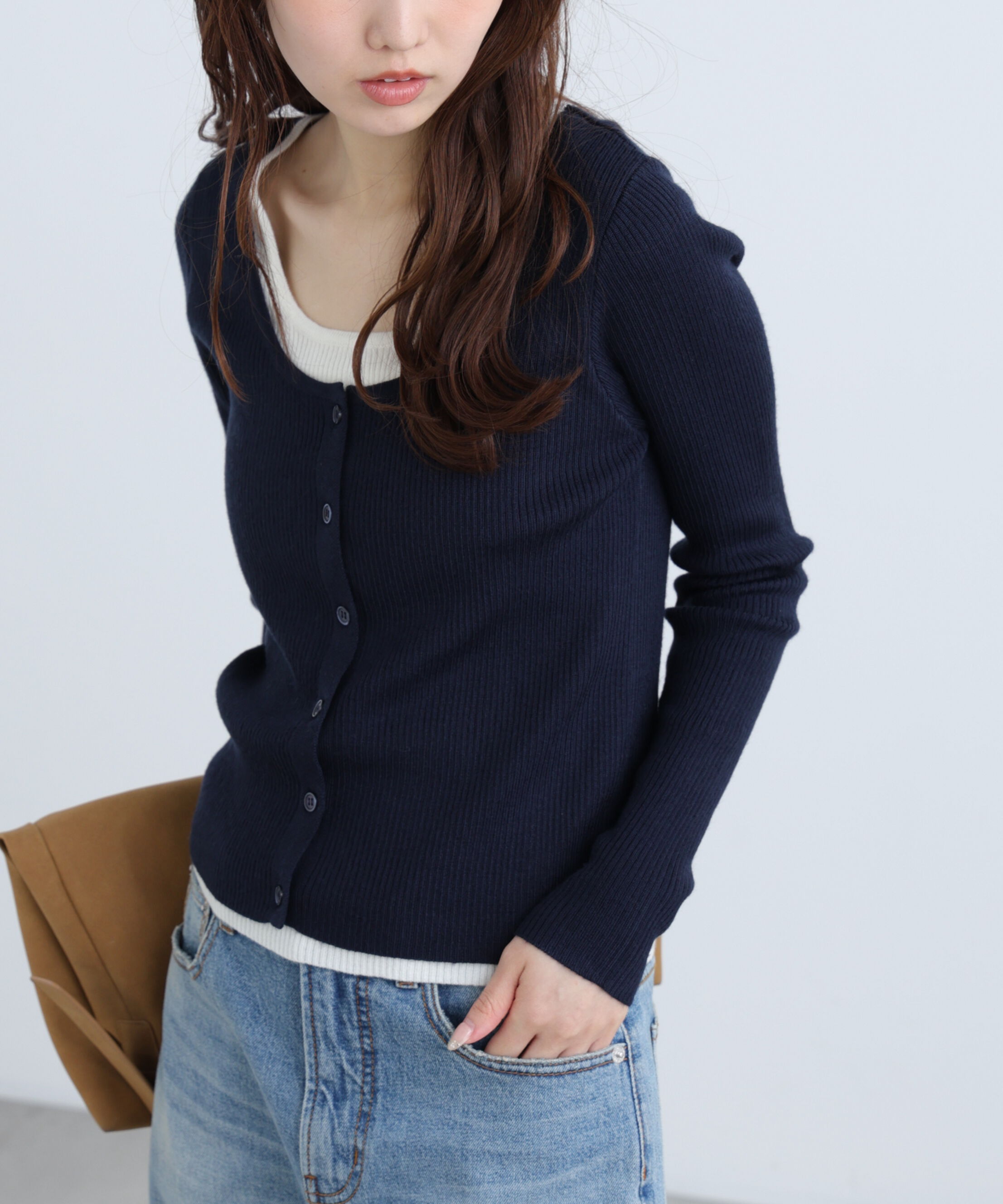  「配色レイヤードリブニットカーディガン」|ニット・セーター|