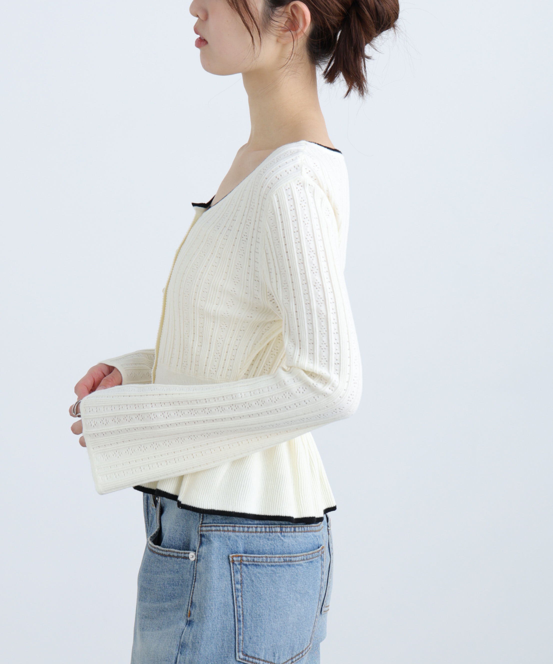  「地柄短丈ペプラムニット」|ニット・セーター|