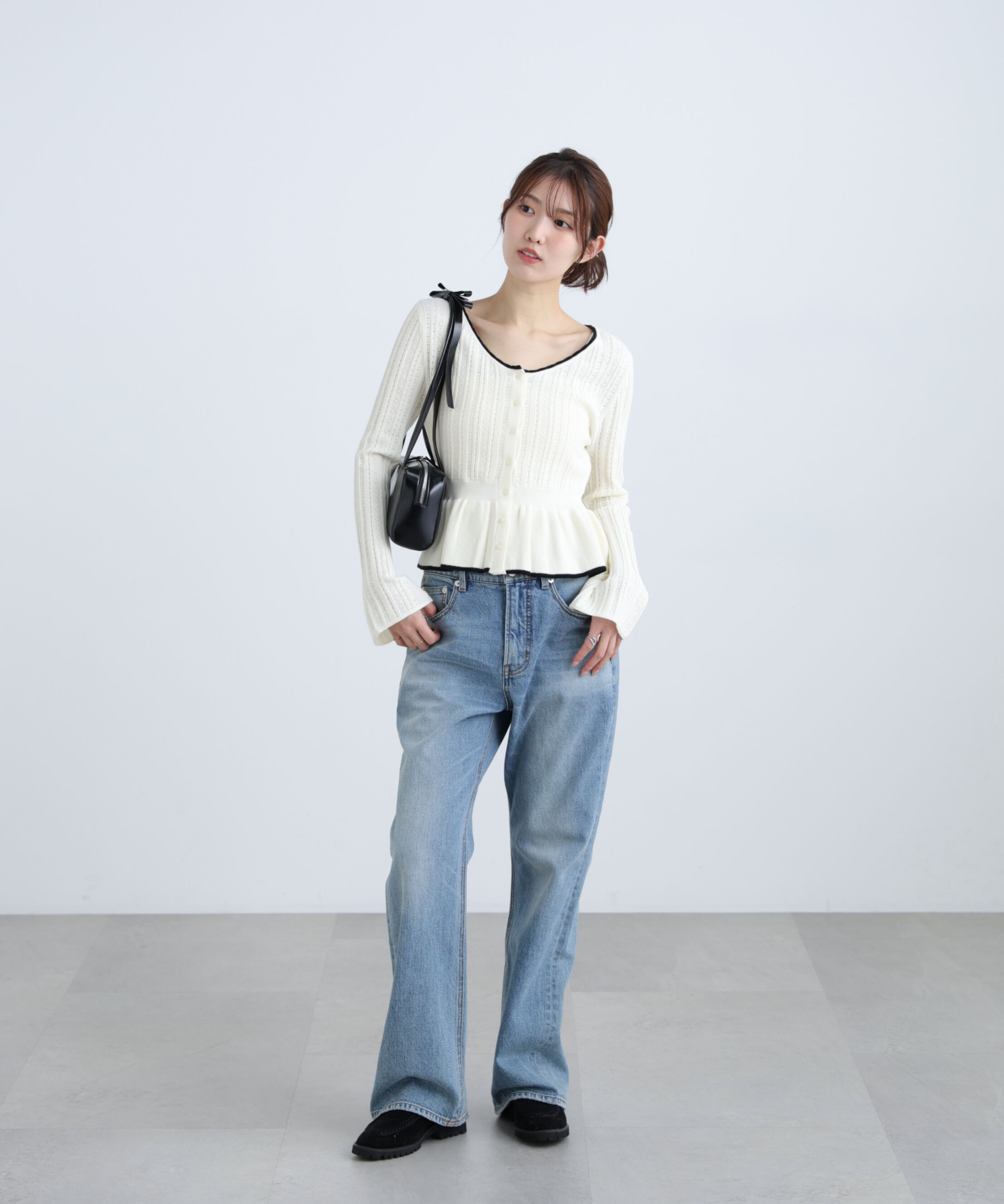  「地柄短丈ペプラムニット」|ニット・セーター|