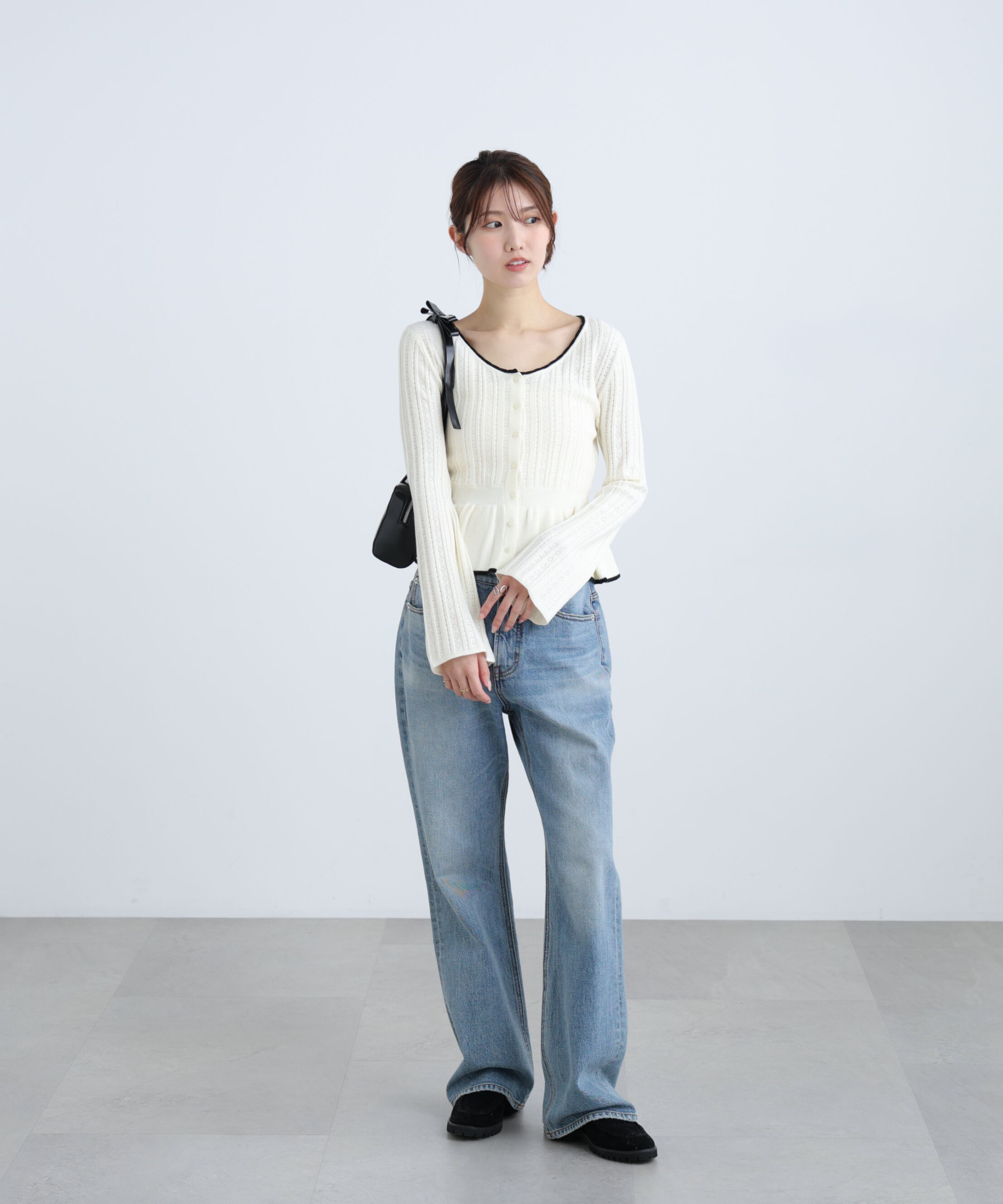  「地柄短丈ペプラムニット」|ニット・セーター|