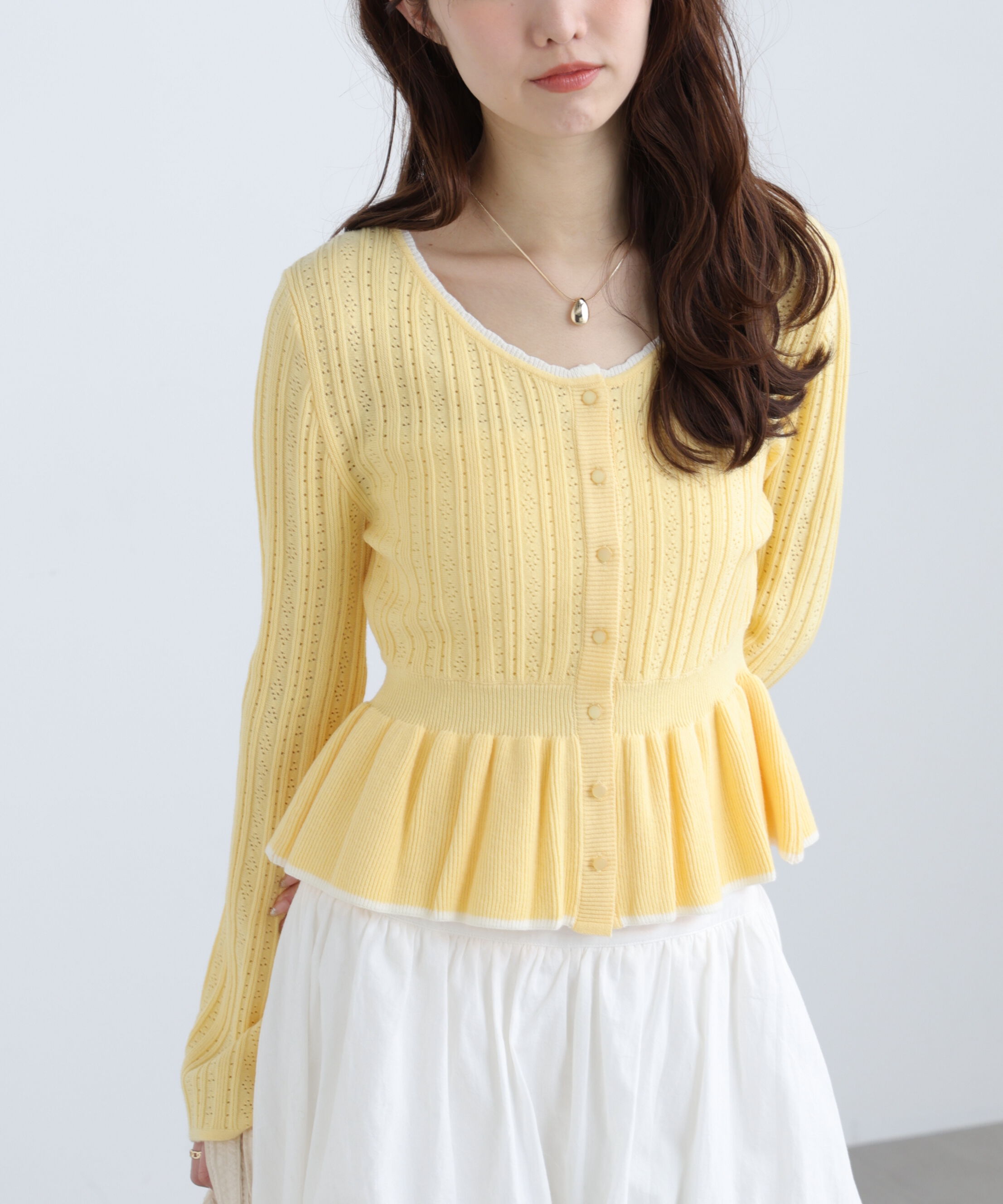  「地柄短丈ペプラムニット」|ニット・セーター|