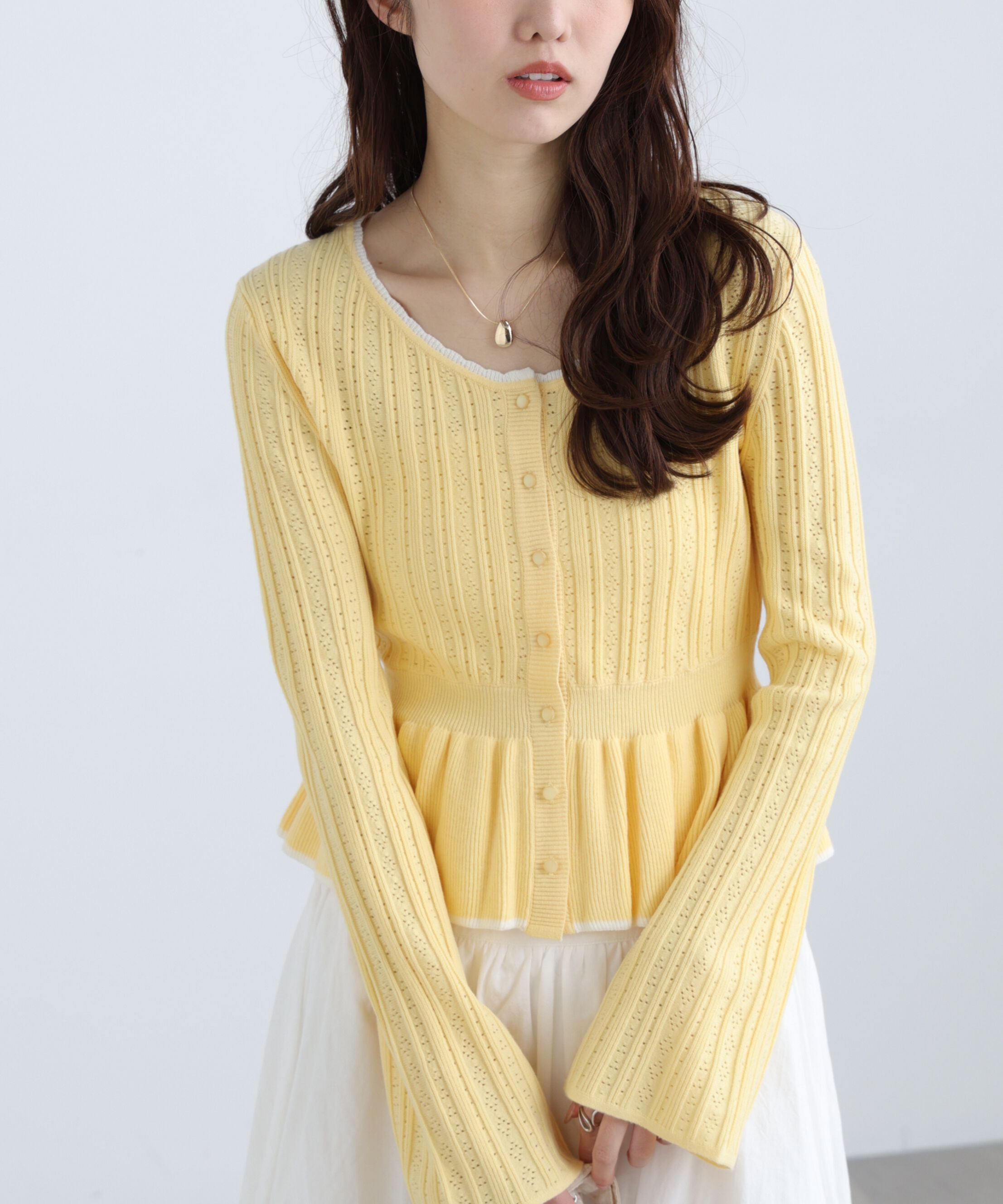  「地柄短丈ペプラムニット」|ニット・セーター|