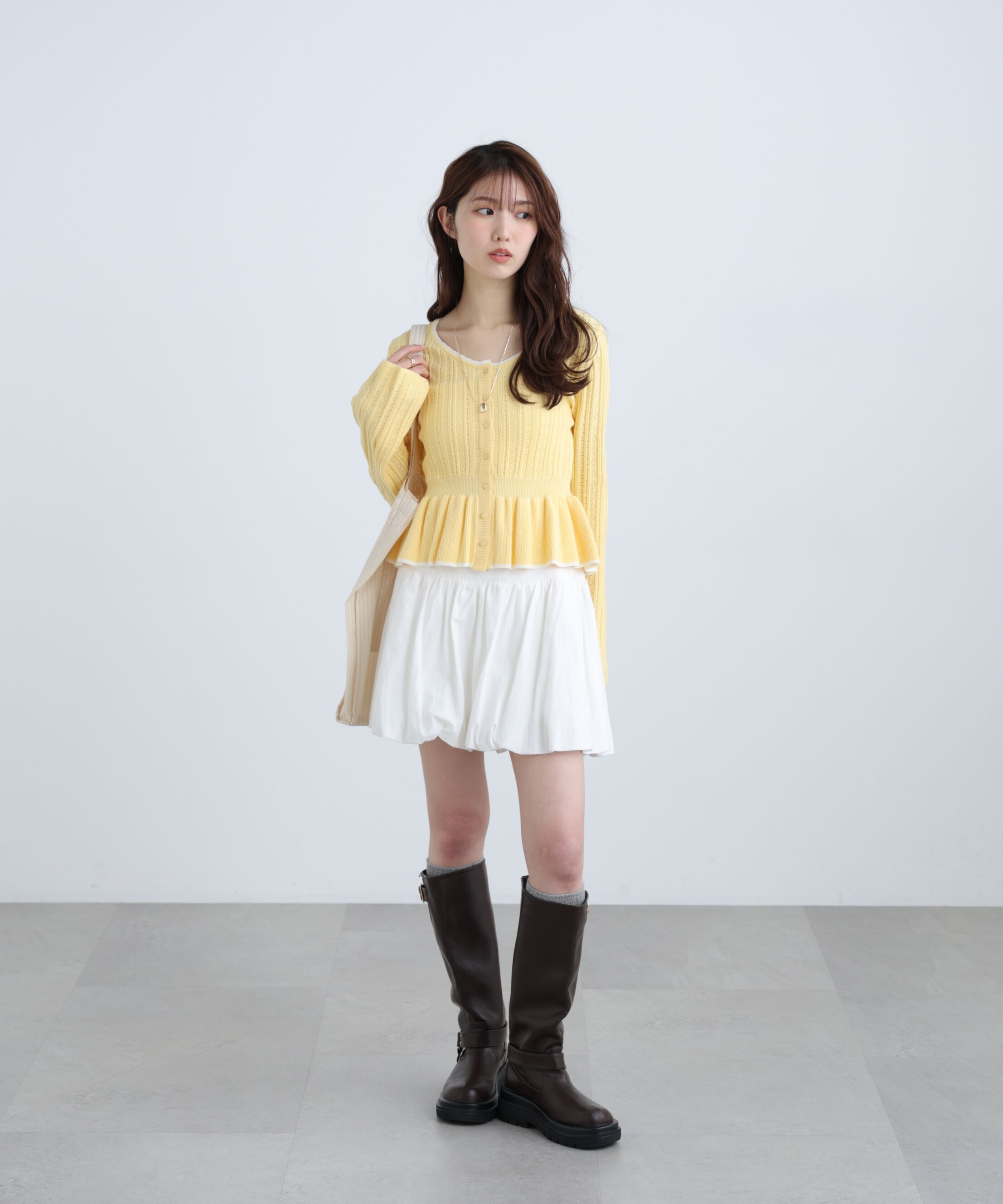  「地柄短丈ペプラムニット」|ニット・セーター|