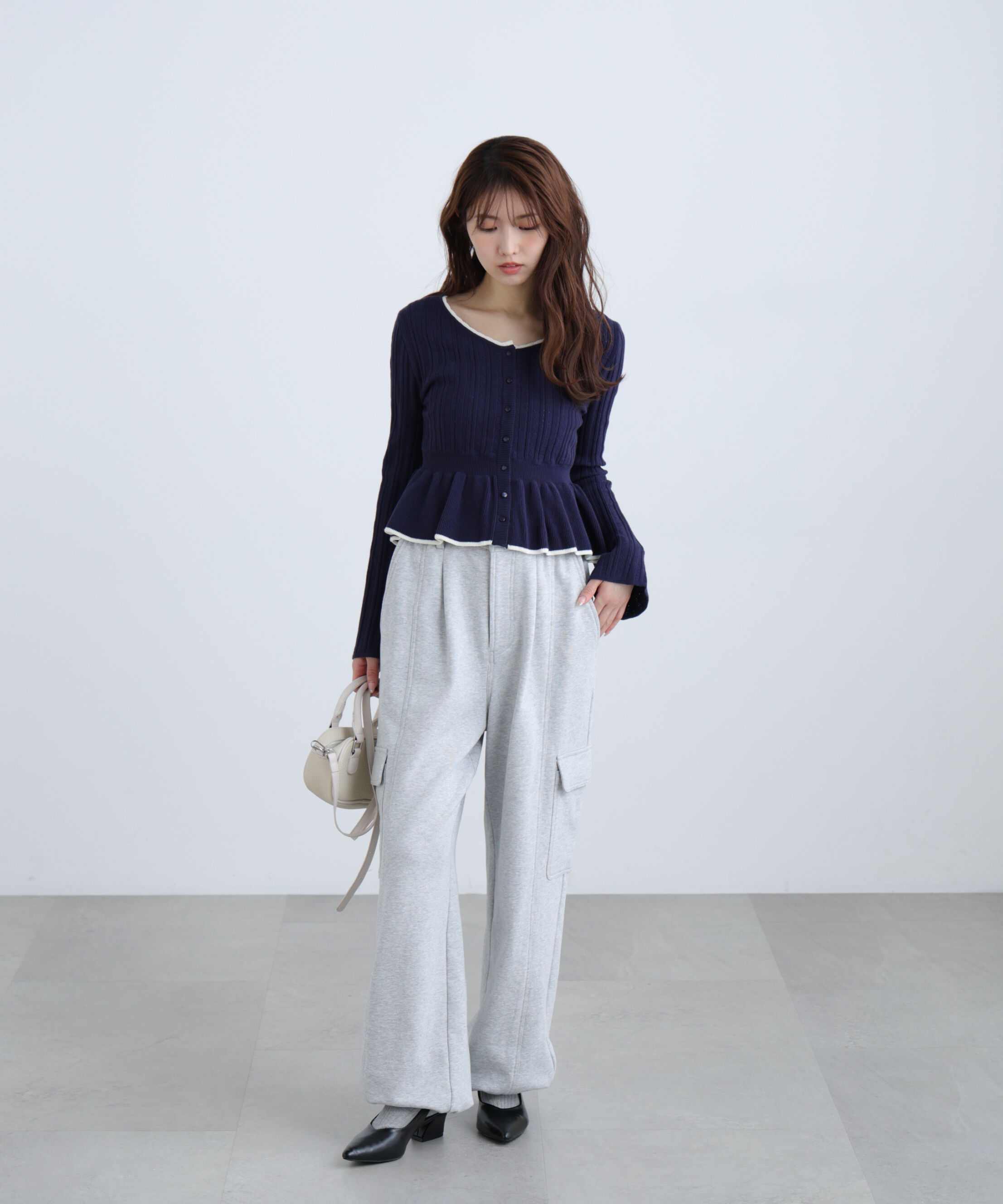  「地柄短丈ペプラムニット」|ニット・セーター|