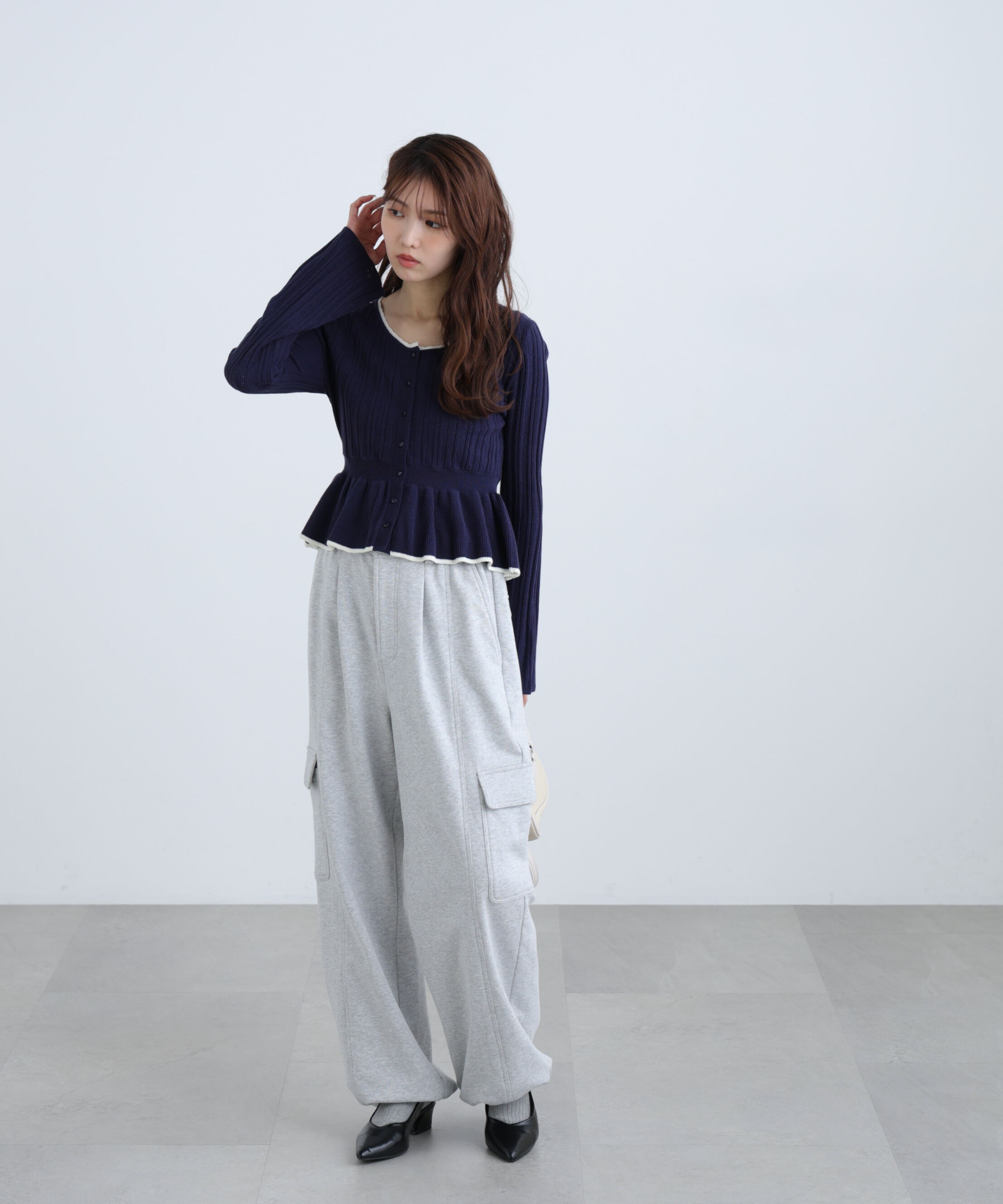  「地柄短丈ペプラムニット」|ニット・セーター|