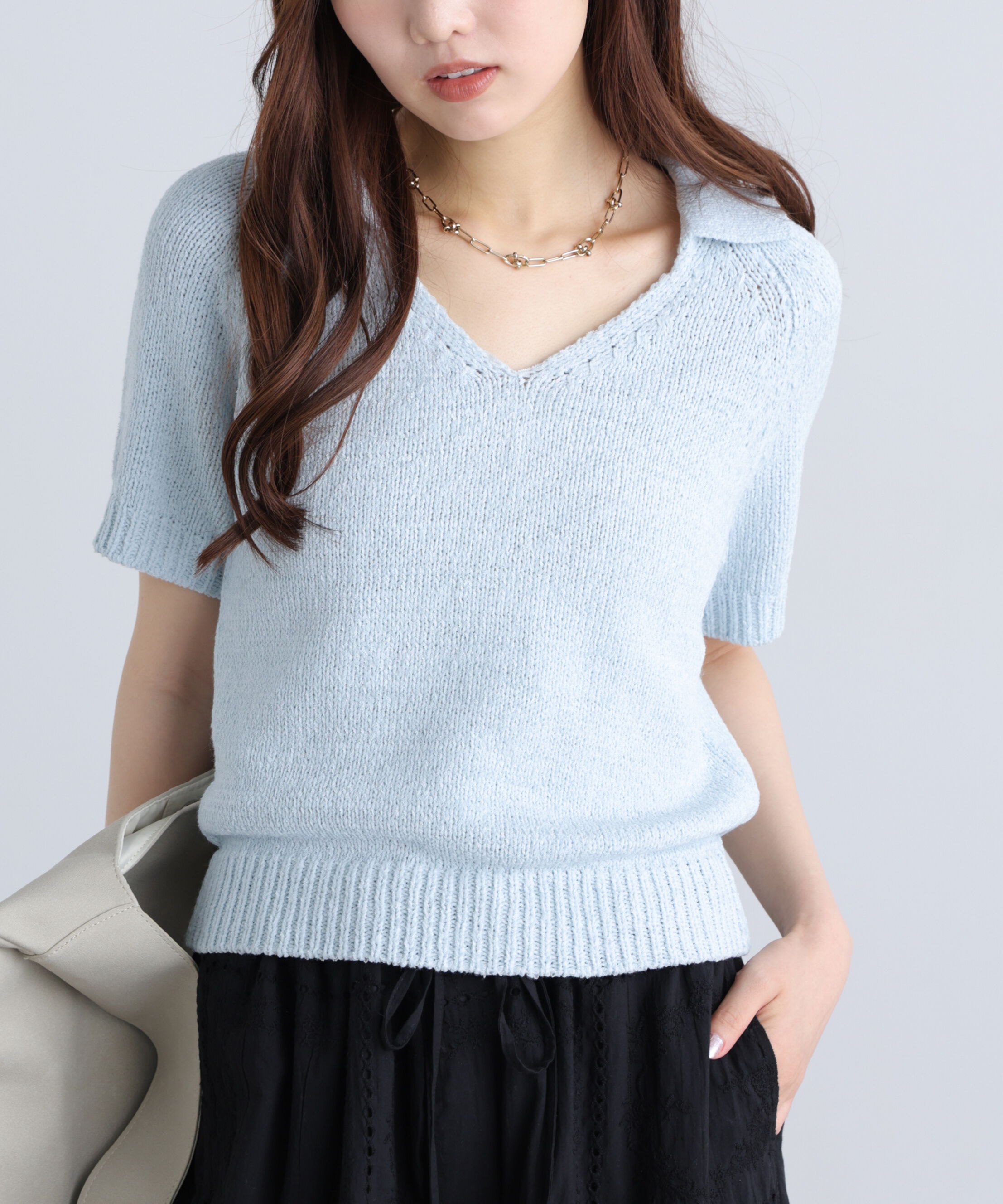  「テープヤーン半袖ニット」|ニット・セーター|