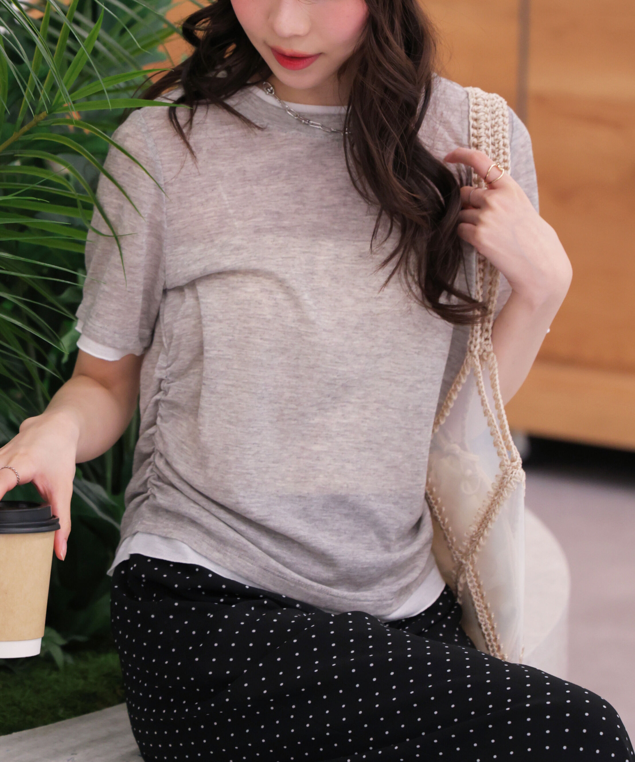  「レイヤード風半袖カットソー」|Tシャツ・カットソー|グレー