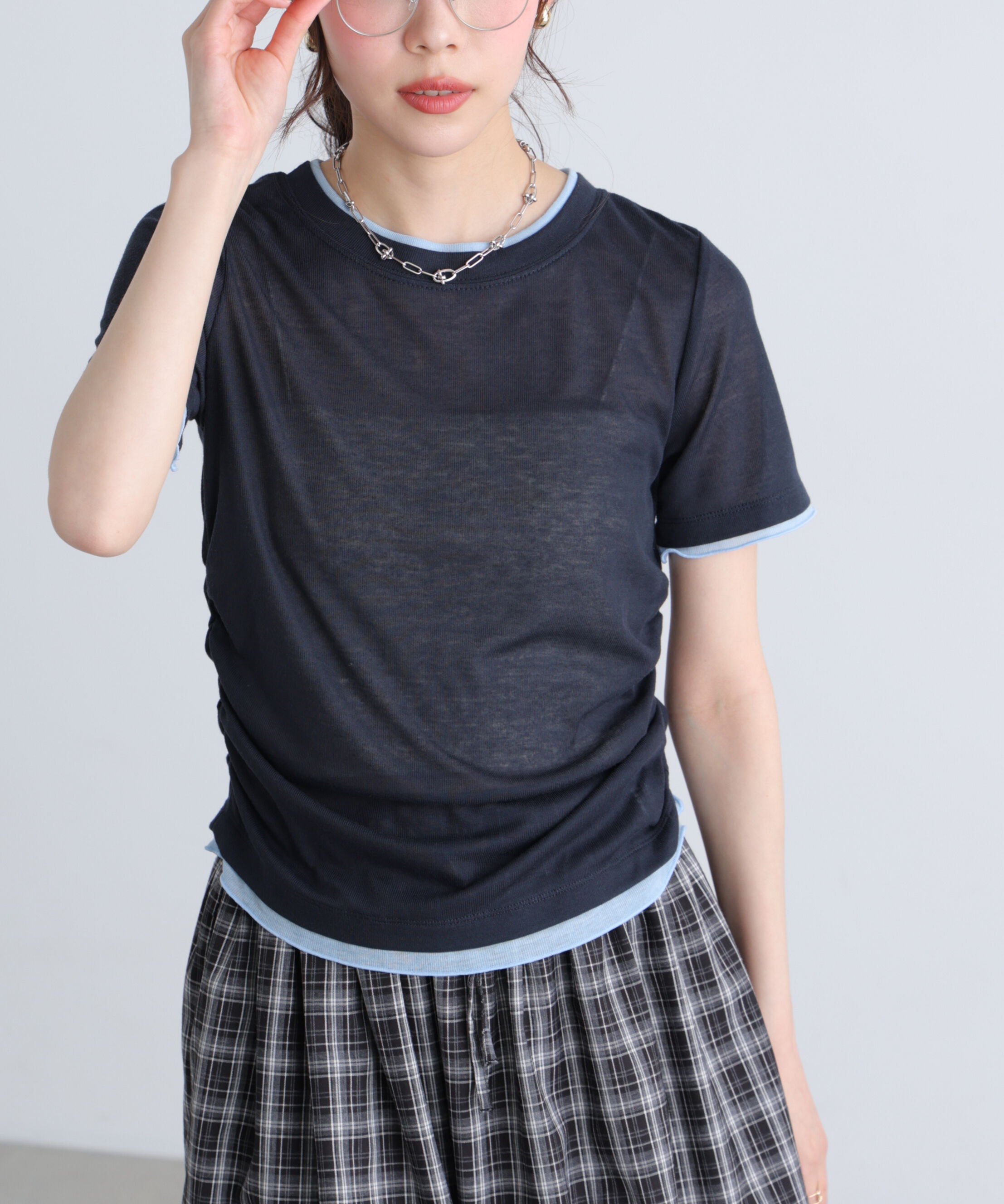  「レイヤード風半袖カットソー」|Tシャツ・カットソー|