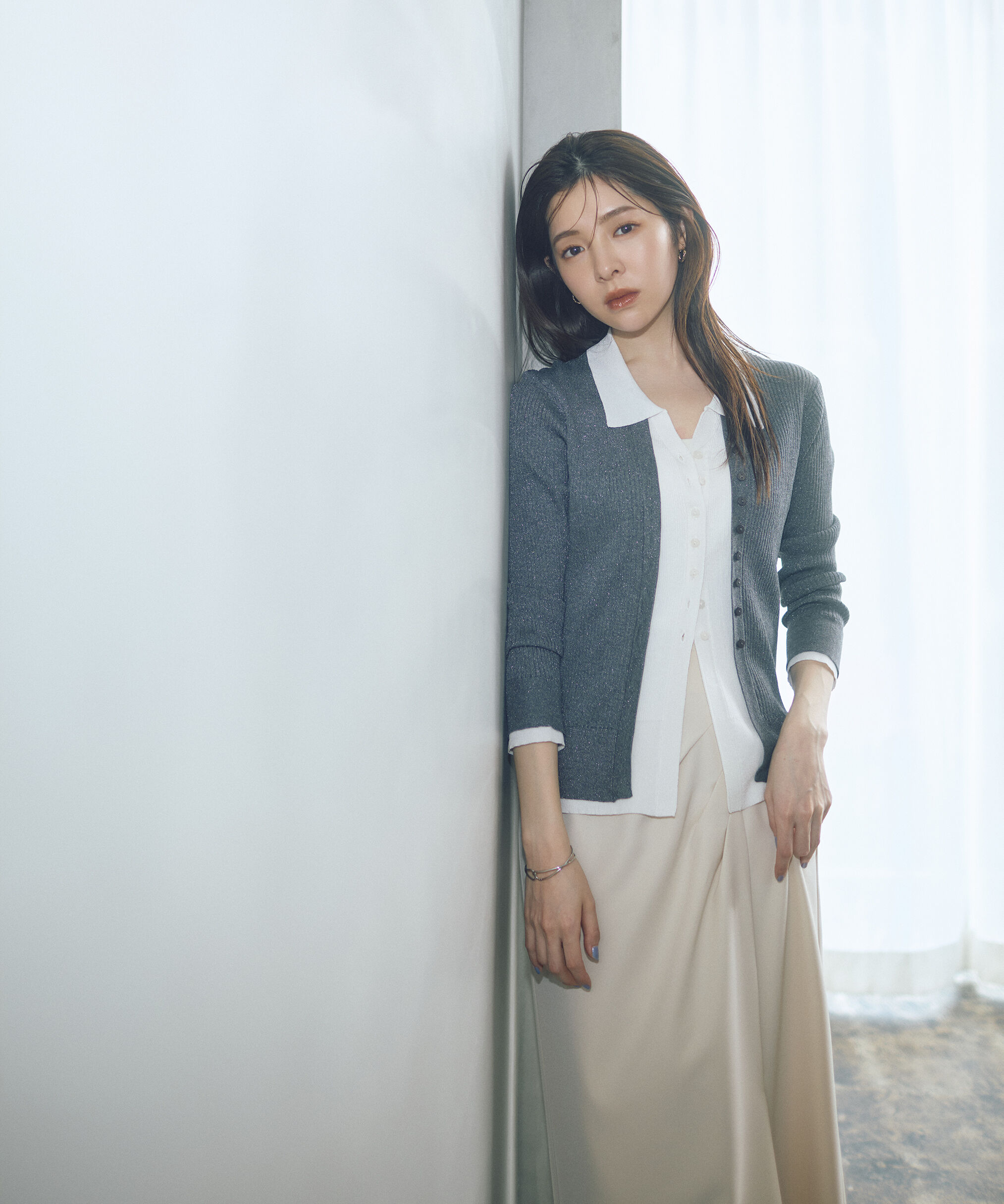 PROPORTION BODY DRESSING「＜今村朱里さんコラボ＞レイヤード風リブニット 26SS」|ニット・セーター|チャコール&times;  2