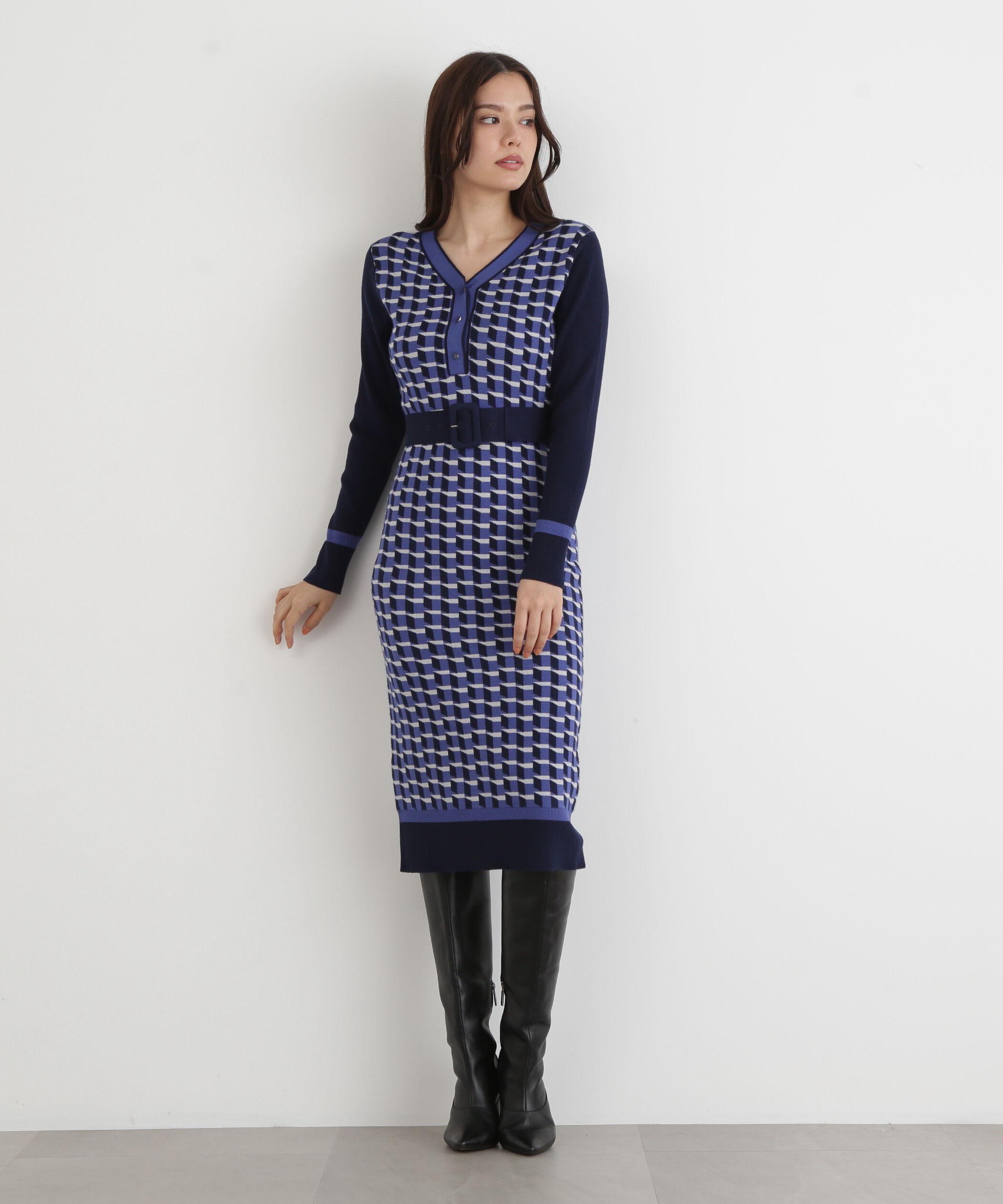  「◆ジオメトリックジャガードニットワンピース」|ワンピース|