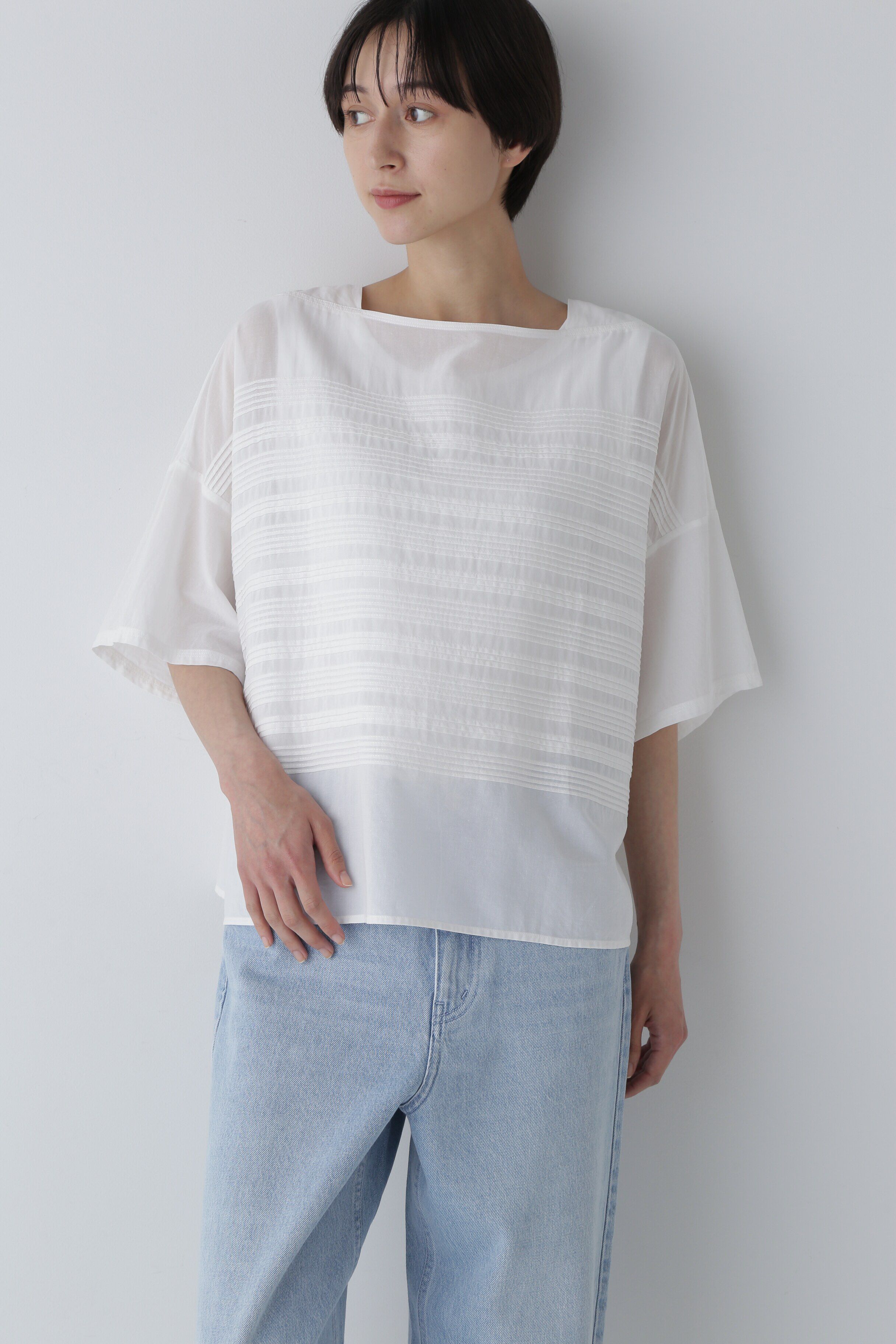 「◆インドピンタックコットンボイルブラウス」|シャツ・ブラウス|ホワイト