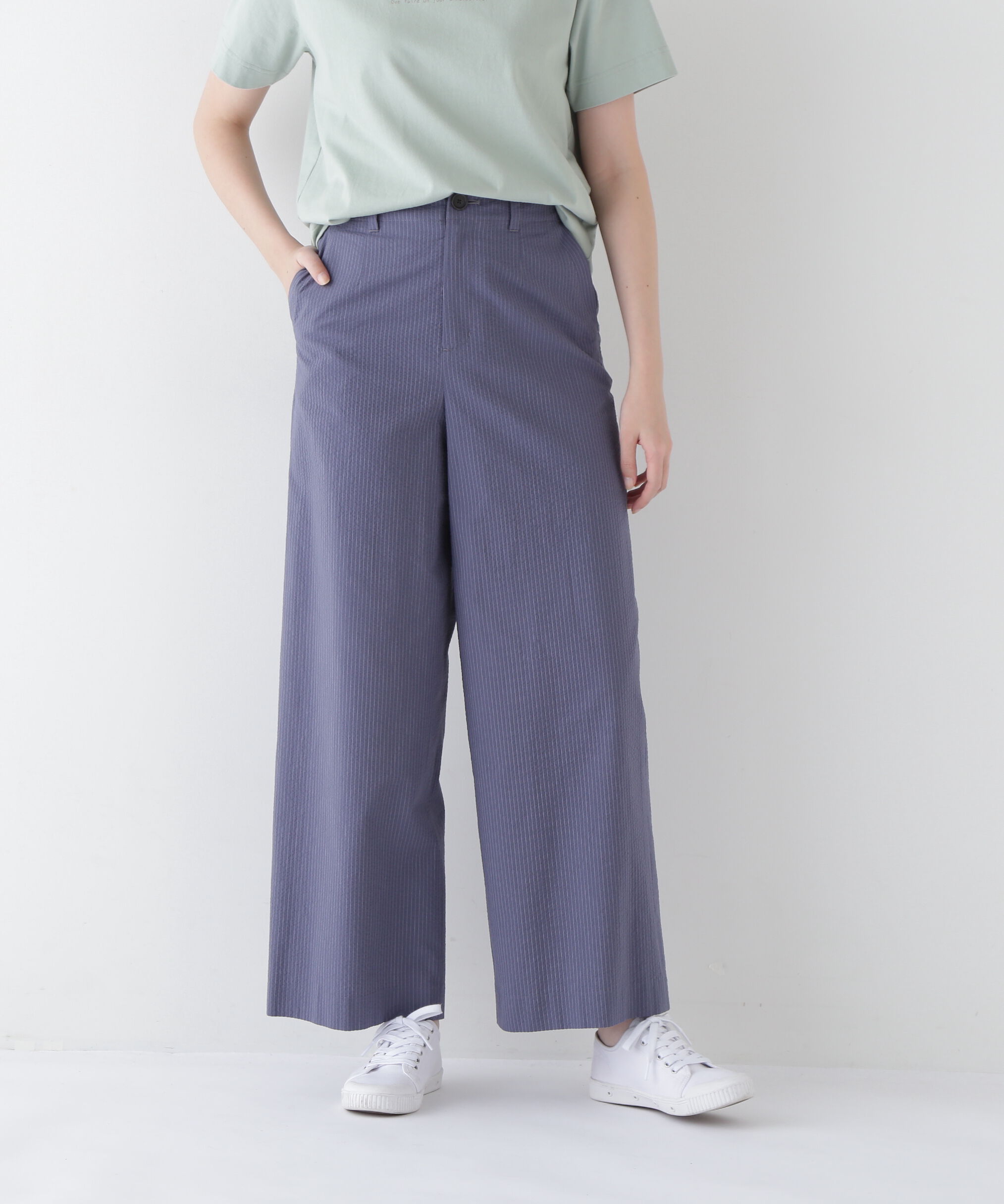  「◆シアサッカーストライプセミワイドパンツ」|その他|ネイビースト 3