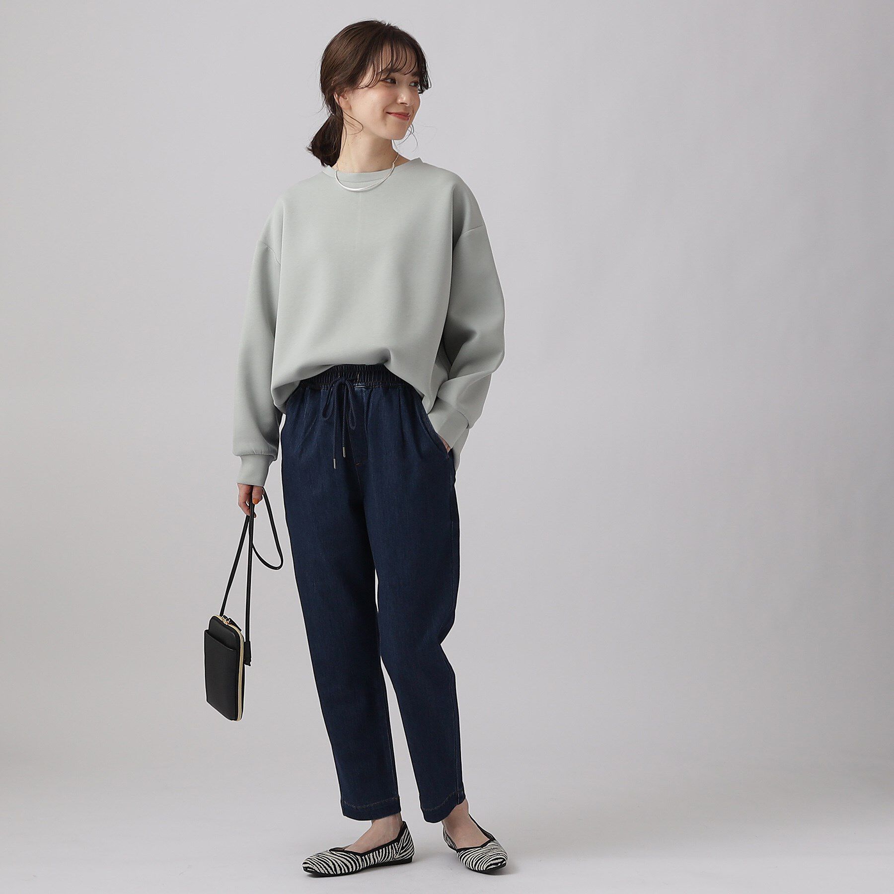 SHOO･LA･RUE「【SS-3L/洗える/美脚シルエット】ボトム選びが難しい方の救世主 デニムイージーテーパードパンツ」|デニム|