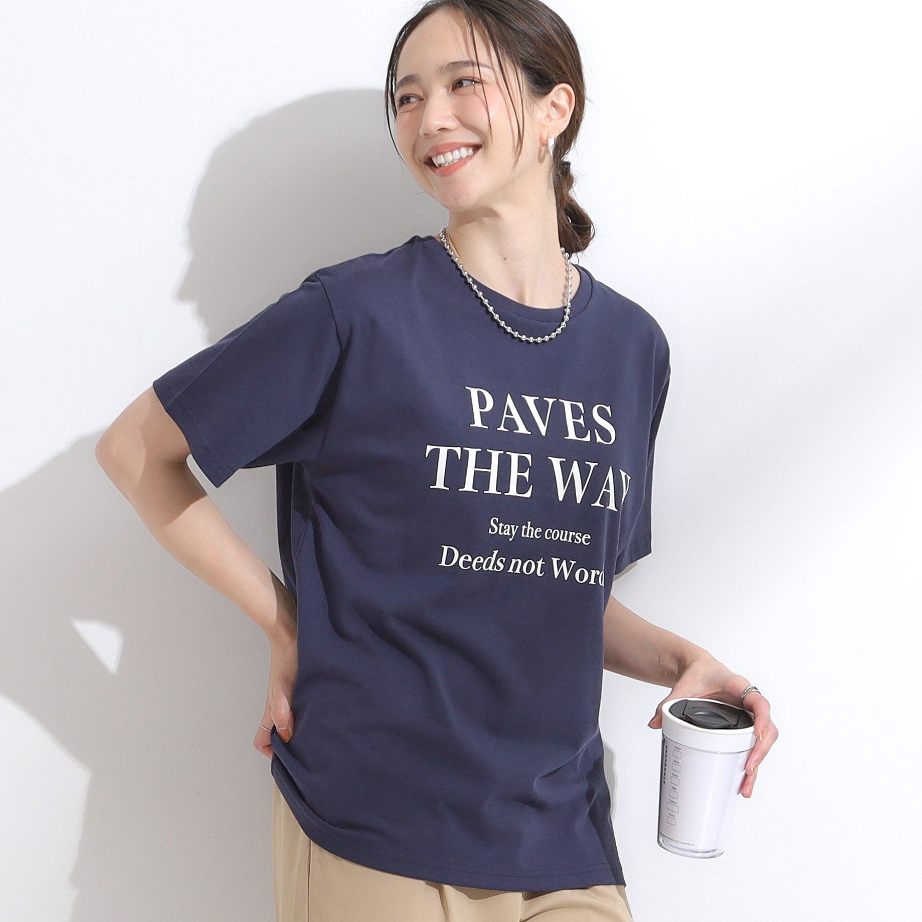 SHOO･LA･RUE「【S-LL/ひんやり/UV】選べる6柄でそれぞれ欲しくなる プリントTシャツ」|Tシャツ・カットソー|ネイビー(094)