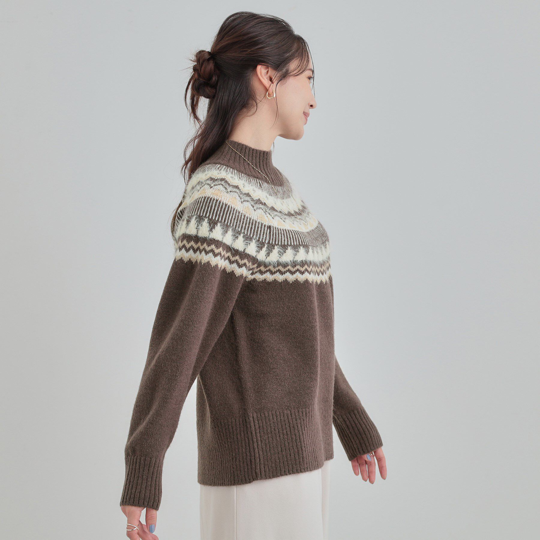 SHOO･LA･RUE「【洗濯機可/S-LL】配色が大人かわいい　フェアアイル柄求心ニット」|ニット・セーター|