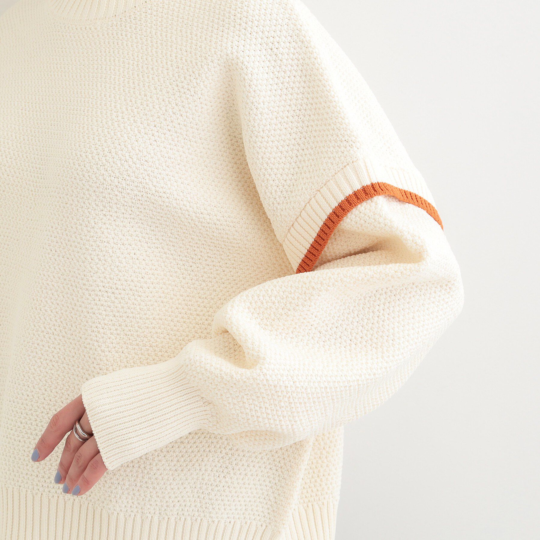 SHOO･LA･RUE「【前後2WAY/S-LL】体型カバーもこなれ見えも叶う　ふんわりお袖の配色パイピングニット」|ニット・セーター|