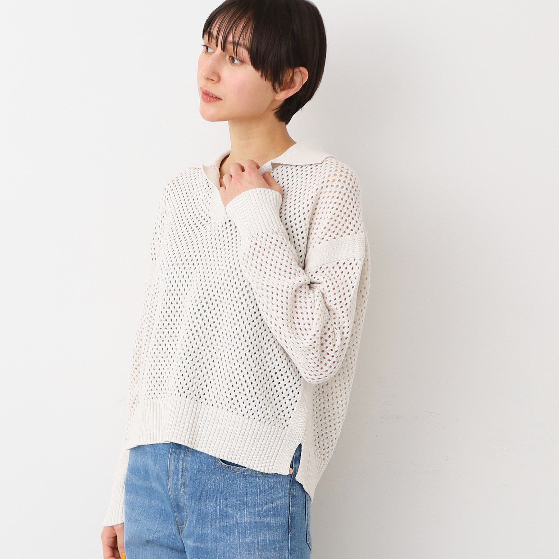 Dessin「【洗える】襟付きメッシュニット」|ニット・セーター|