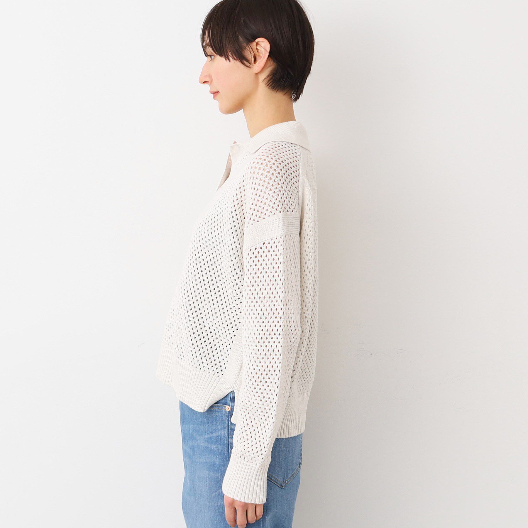 Dessin「【洗える】襟付きメッシュニット」|ニット・セーター|