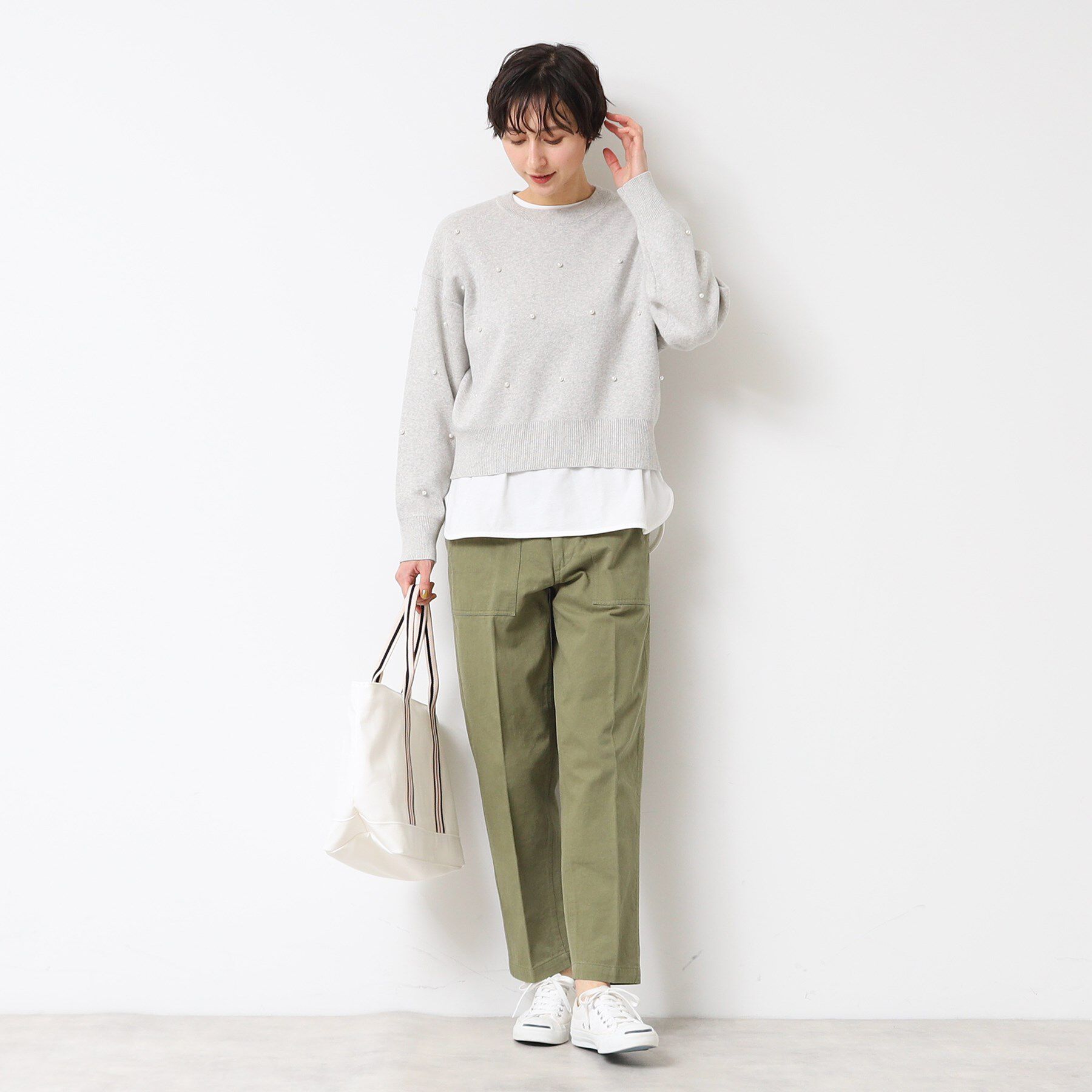 Dessin「【洗える】パール調付きクロップド丈ニット（S～L）」|ニット・セーター|