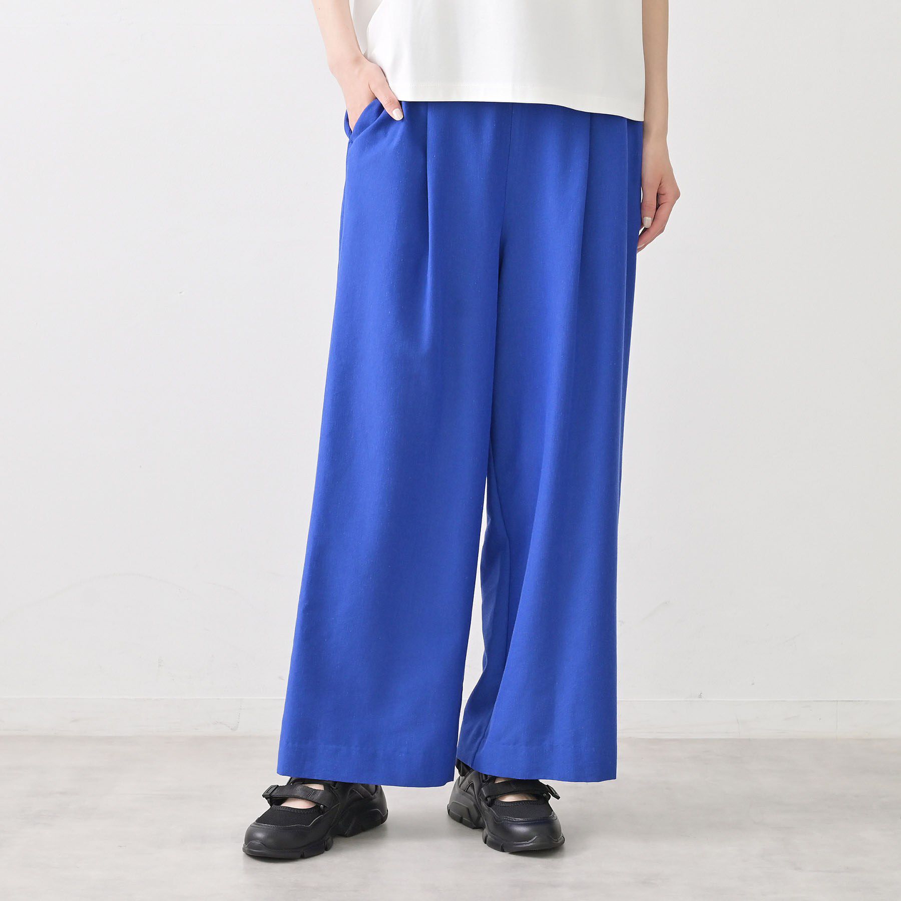 Dessin「【セットアップ可/ウエストゴム】リネンブレンドワイドパンツ」|その他|ブルー(093)