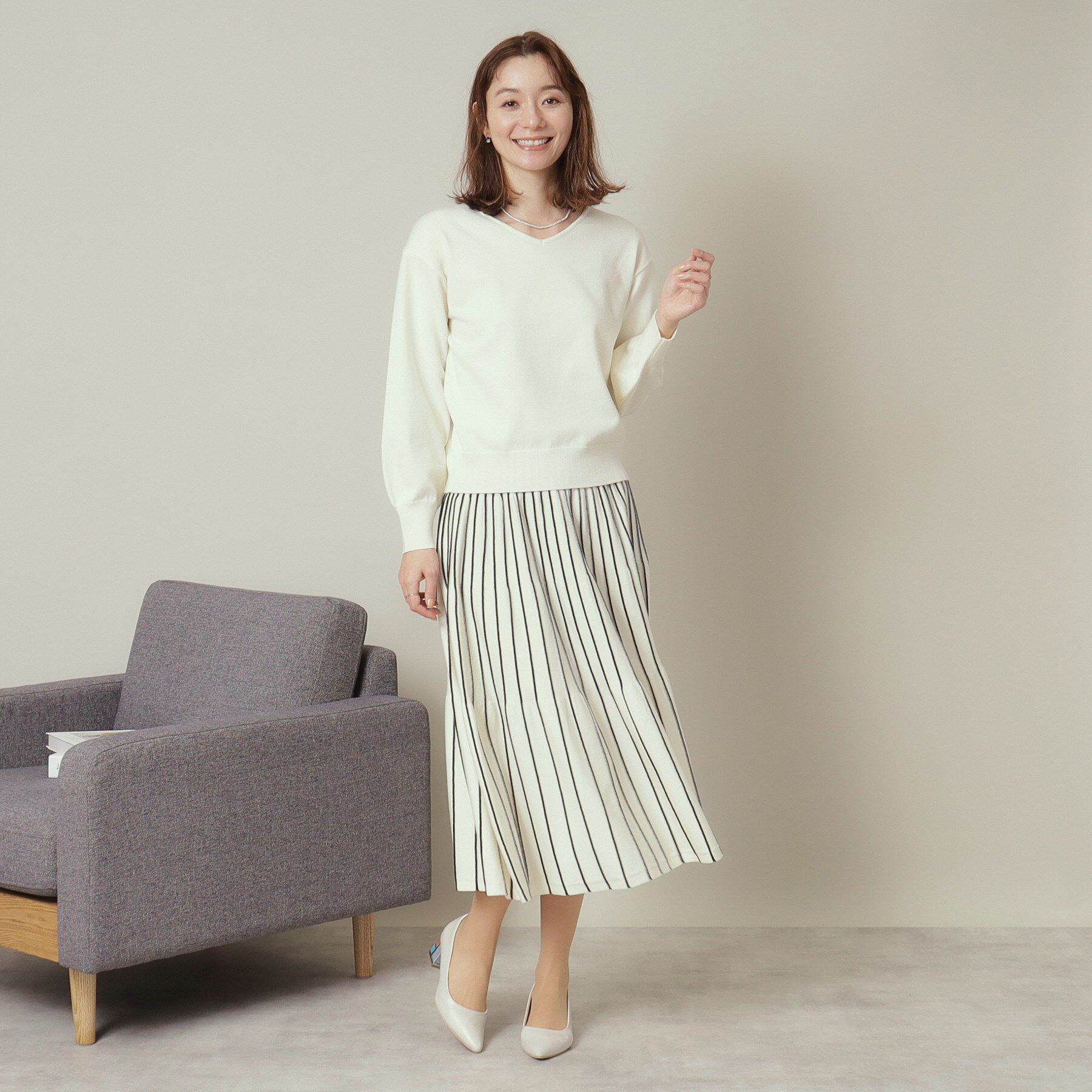 ITS&rsquo;DEMO「【通勤／手洗い可】Vネック&times;フレアスカートセットアップ」|スーツ|