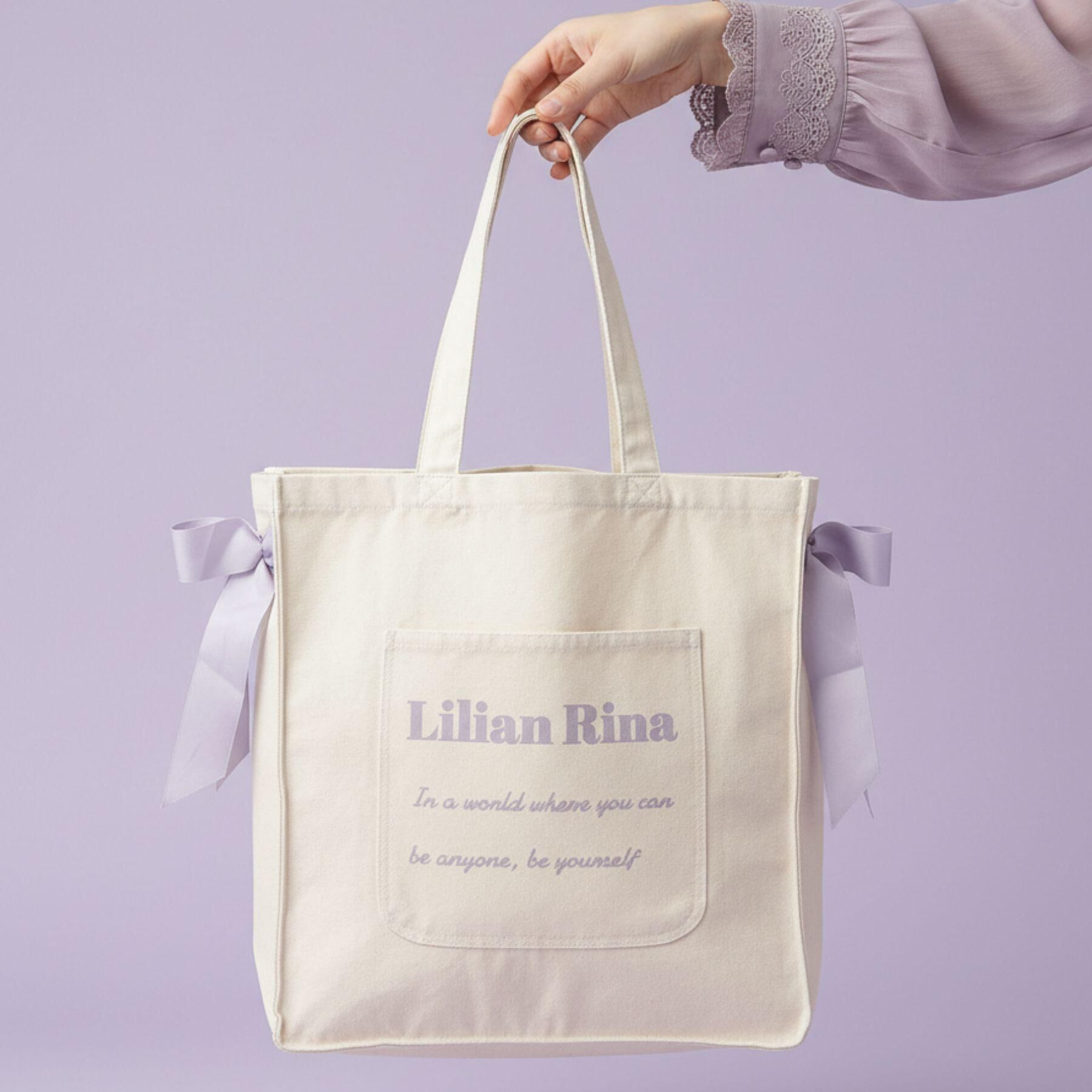 Ober Tashe「【新生活・新学期】推し活にもぴったり！リリアンリーナサイドリボントートバッグ」|トートバッグ|パープル(083)