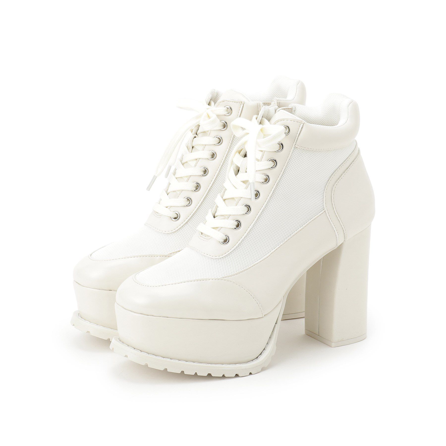 ESPERANZA「【ラク盛り／ショートブーツ】リピーター続出／脚長美脚　厚底メッシュスポーティーショートブーツ」|ショートブーツ|アイボリー(004)