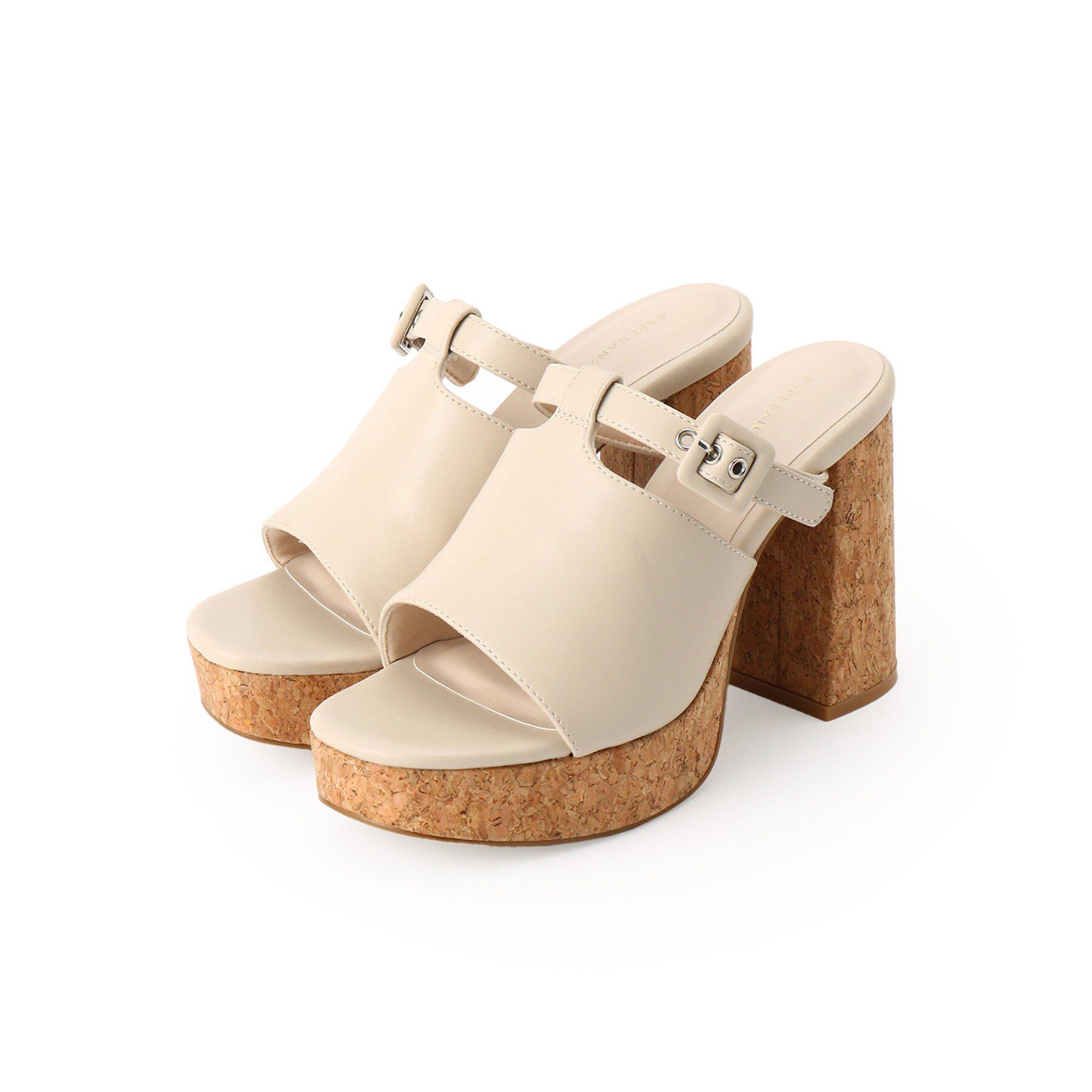 ESPERANZA「ミニバックルコルクヒールミュール」|サンダル|ベージュ(052)